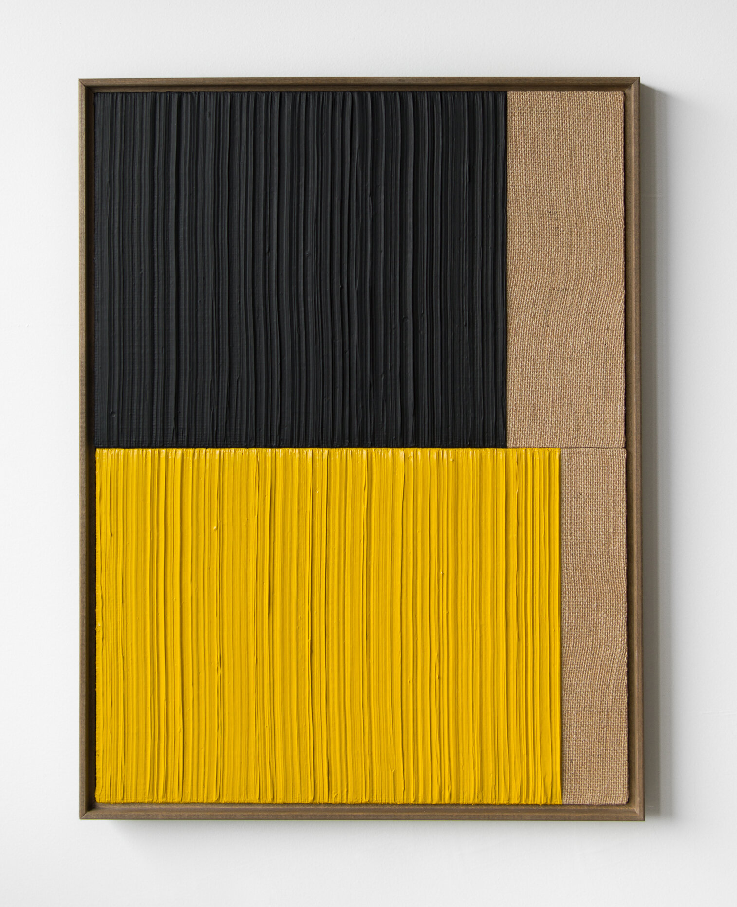  JOHNNY ABRAHAMS    Untitled (Yellow &amp; Black 1) , 2020 acrylic on burlap, 24" x 18" 