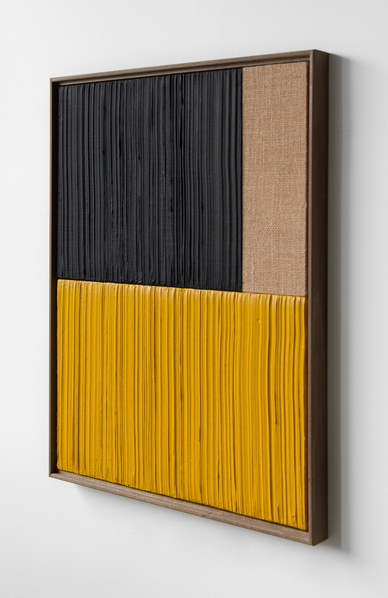  JOHNNY ABRAHAMS   (sideview)  Untitled (Yellow &amp; Black 2) , 2020 acrylic on burlap, 24" x 18" 