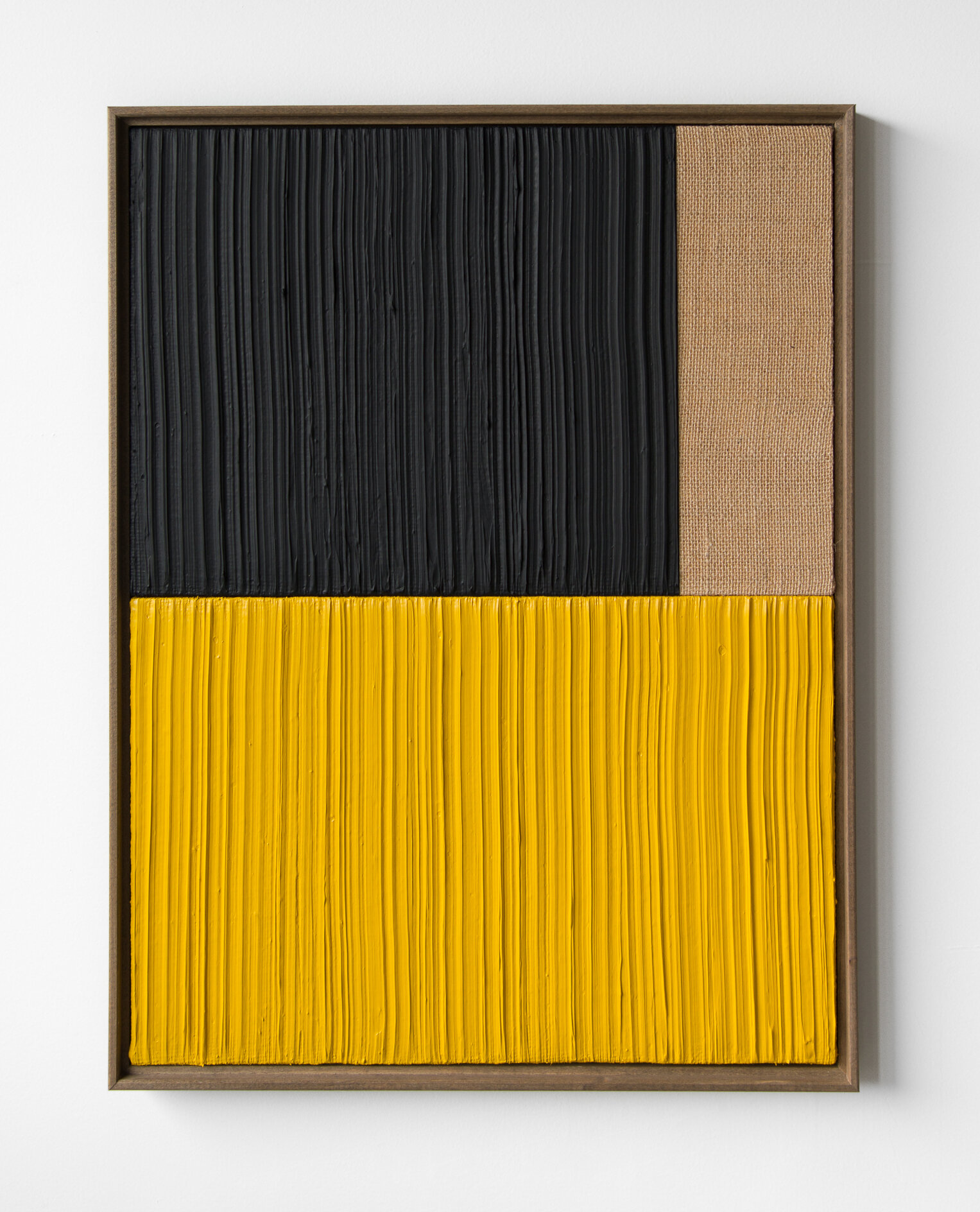  JOHNNY ABRAHAMS    Untitled (Yellow &amp; Black 2) , 2020 acrylic on burlap, 24" x 18" 