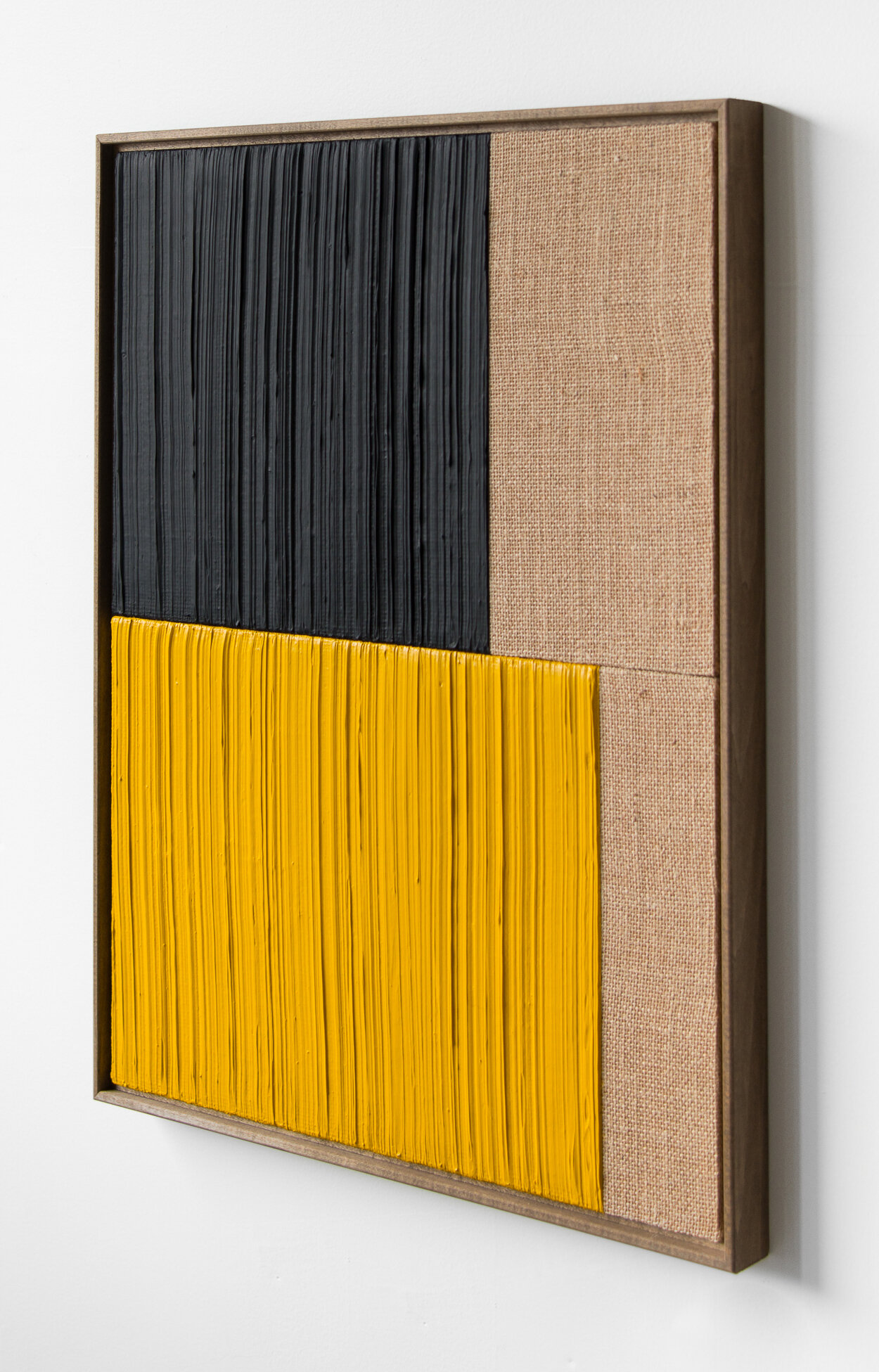  JOHNNY ABRAHAMS   (sideview)  Untitled (Yellow &amp; Black 3) , 2020 acrylic on burlap, 24" x 18" 