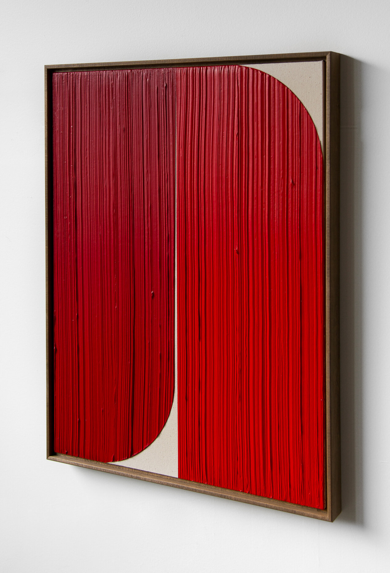  JOHNNY ABRAHAMS   (sideview)  Untitled (Red) , 2020 acrylic on burlap, 24" x 18" 