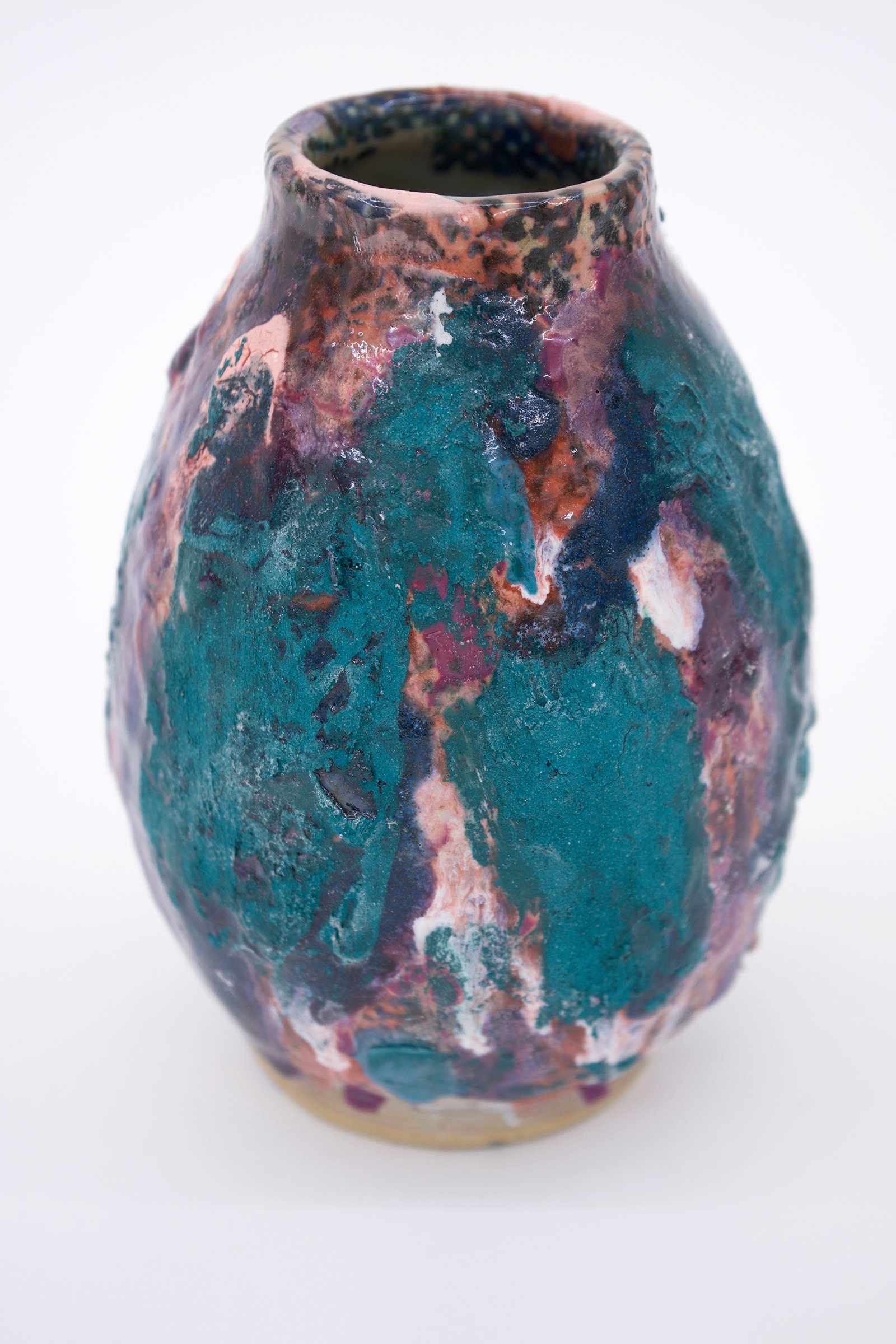   Untitled (Lava Lamps, Mid 1) , 2022 Multiply fired and layered glazes on stoneware 6.5” x 4” 