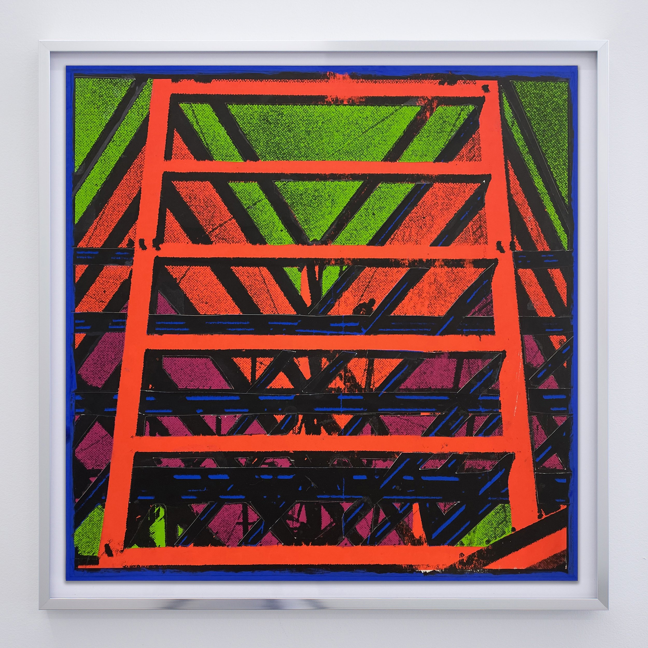   Constructeur Solitaire , 2022 silkscreen &amp; collage on board with artist frame 21.75” x 21.75” 