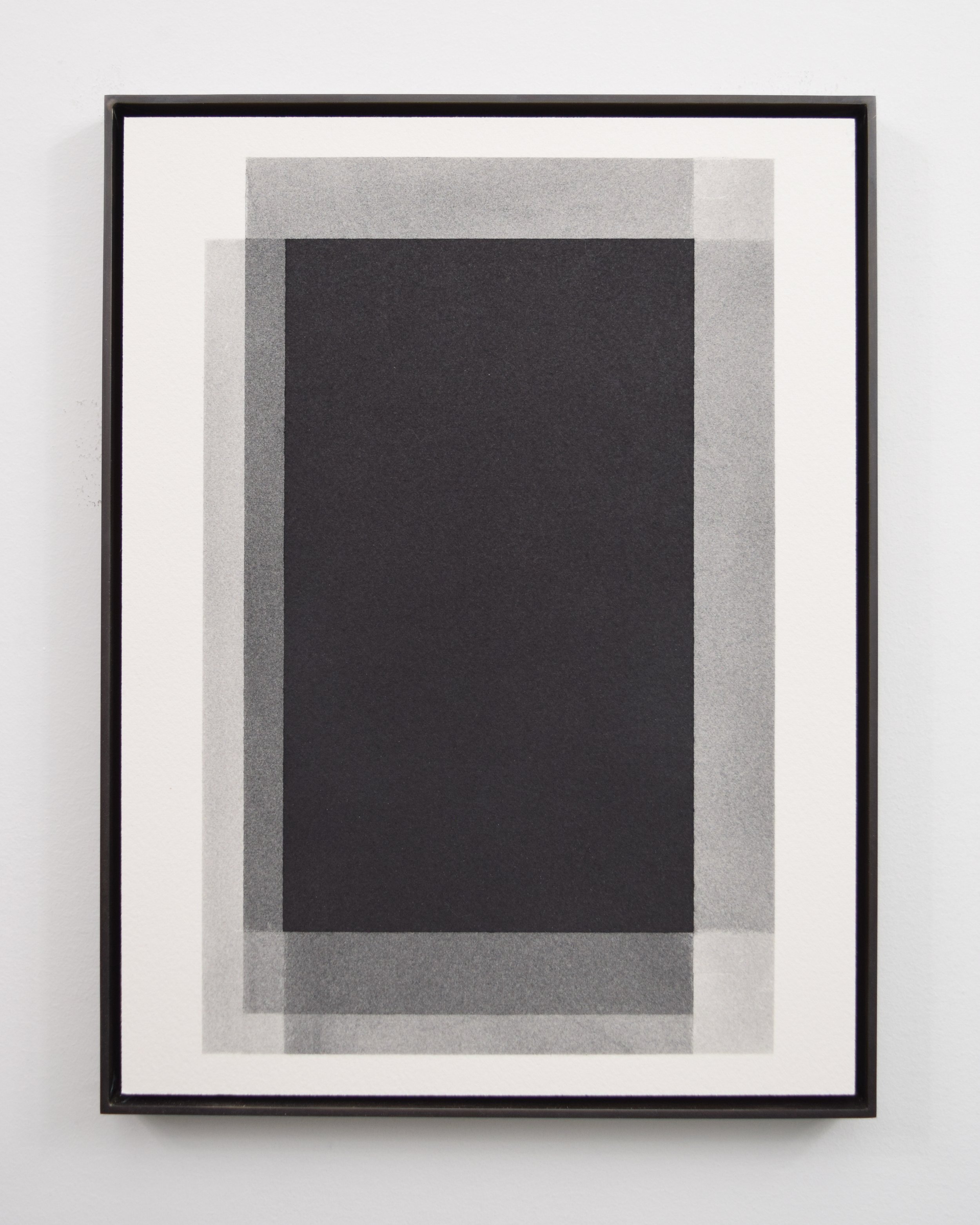  Stephen Somple  2 15 13 6 Black , 2021 Graphite and pigment on paper with oxidized brass frame 9.5" x 12.5" x .5" 