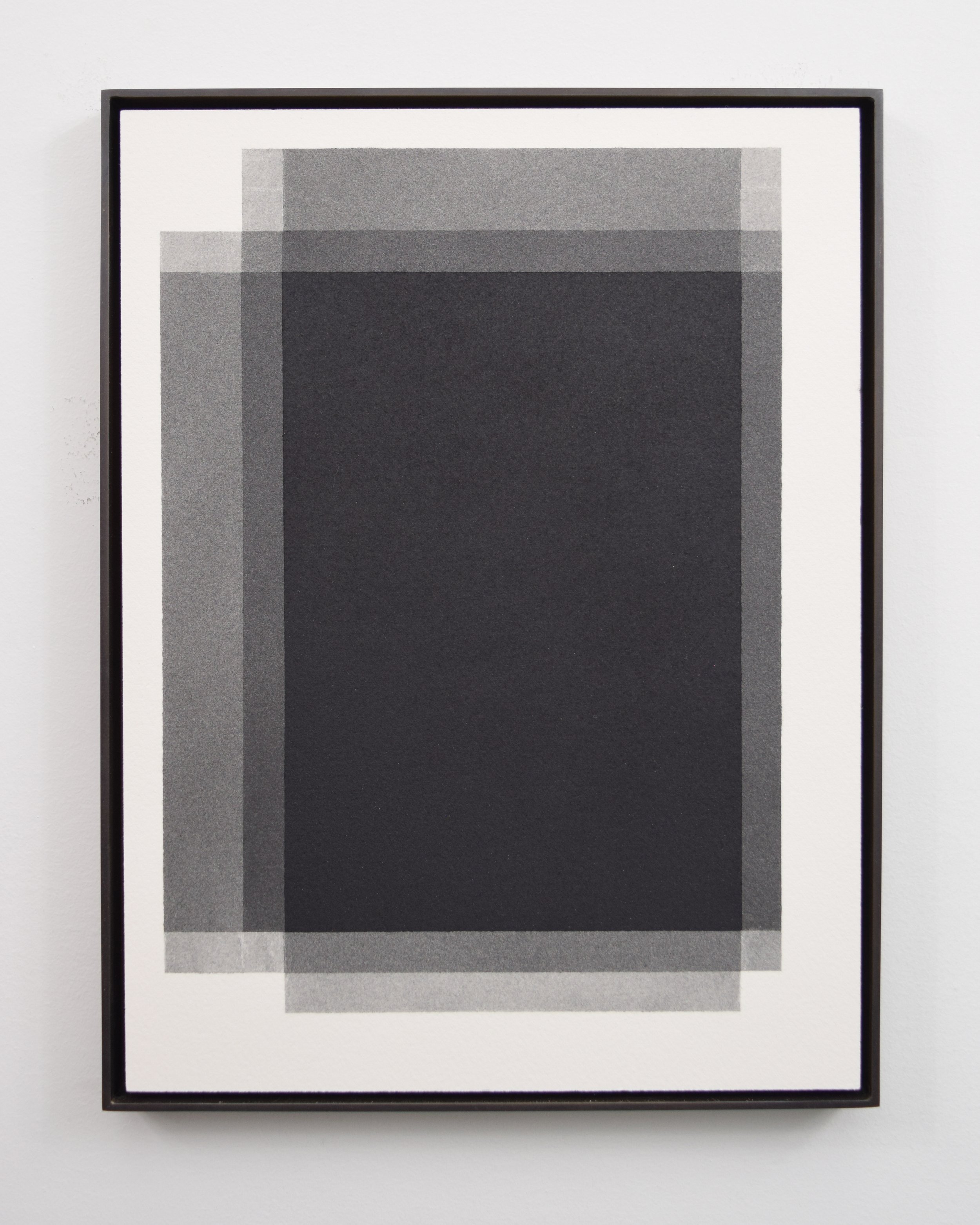  Stephen Somple  2 16 3 21 Black , 2021 Graphite and pigment on paper with oxidized brass frame 9.5" x 12.5" x .5" 