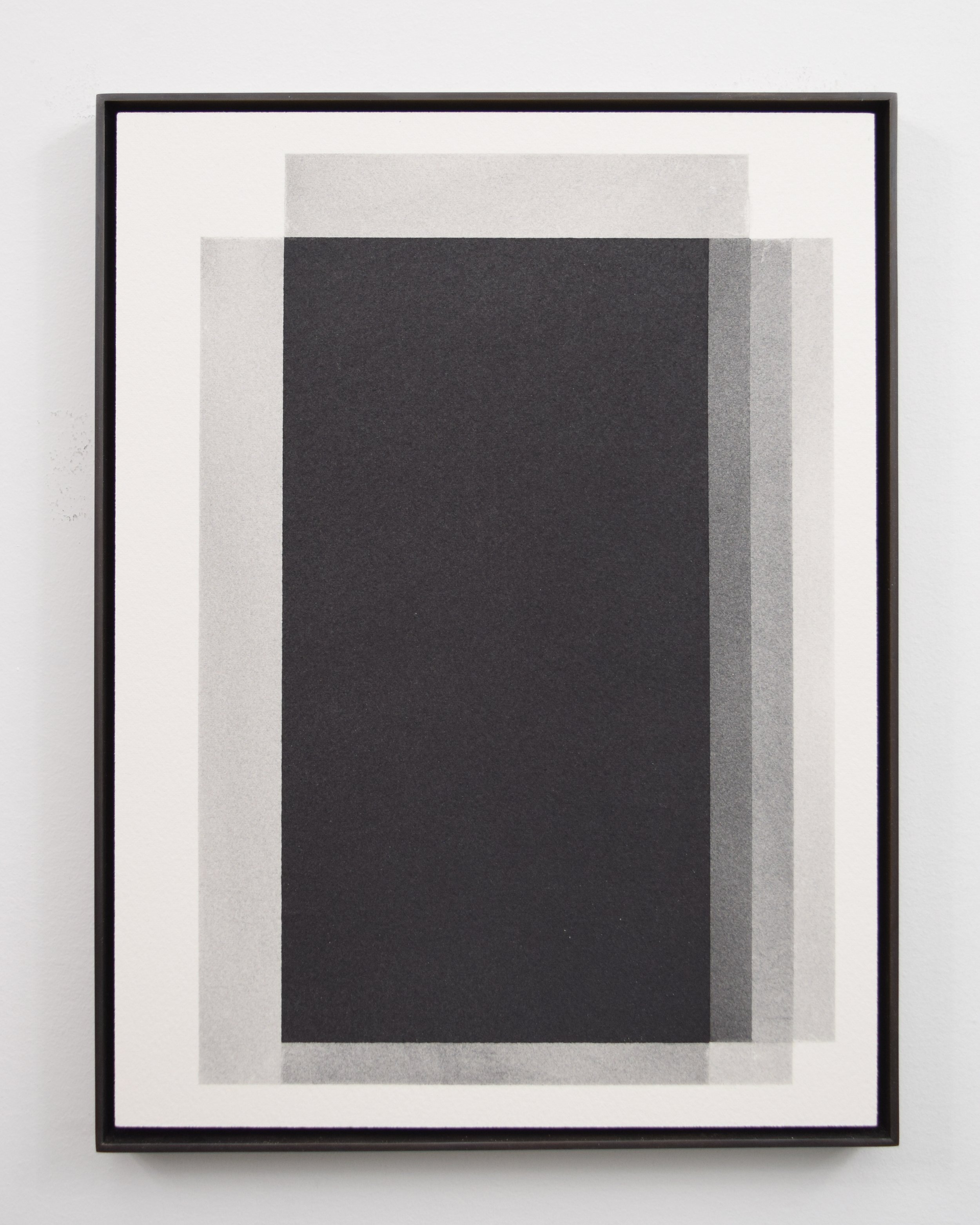  Stephen Somple  3 13 15 7 Black , 2021 Graphite and pigment on paper with oxidized brass frame 9.5" x 12.5" x .5" 