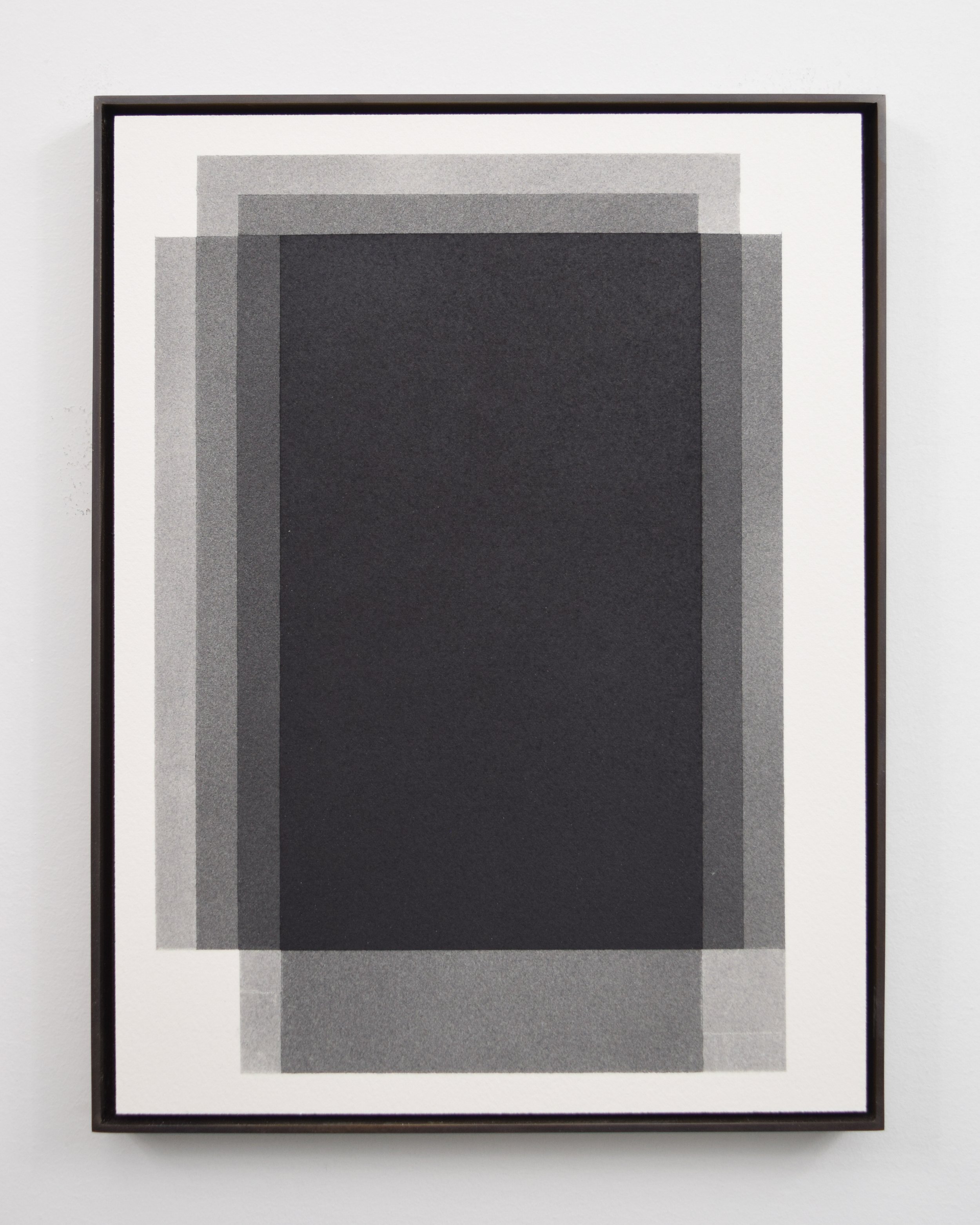  Stephen Somple  11 16 15 4 Black , 2021 Graphite and pigment on paper with oxidized brass frame 9.5" x 12.5" x .5" 