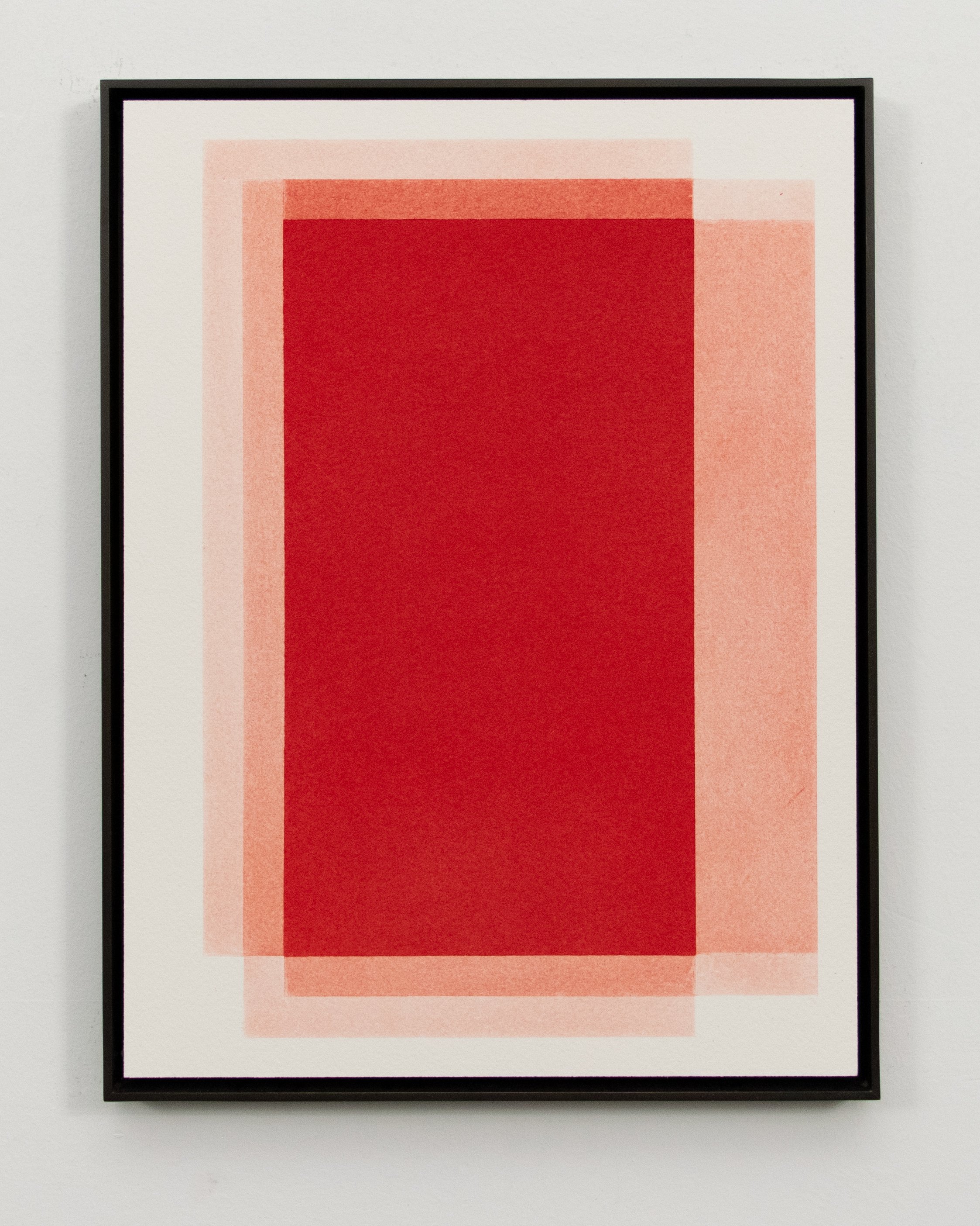  Stephen Somple  17 5 9 11 Red , 2022 Graphite and pigment on paper with oxidized brass frame 9.5" x 12.5" x .5" 