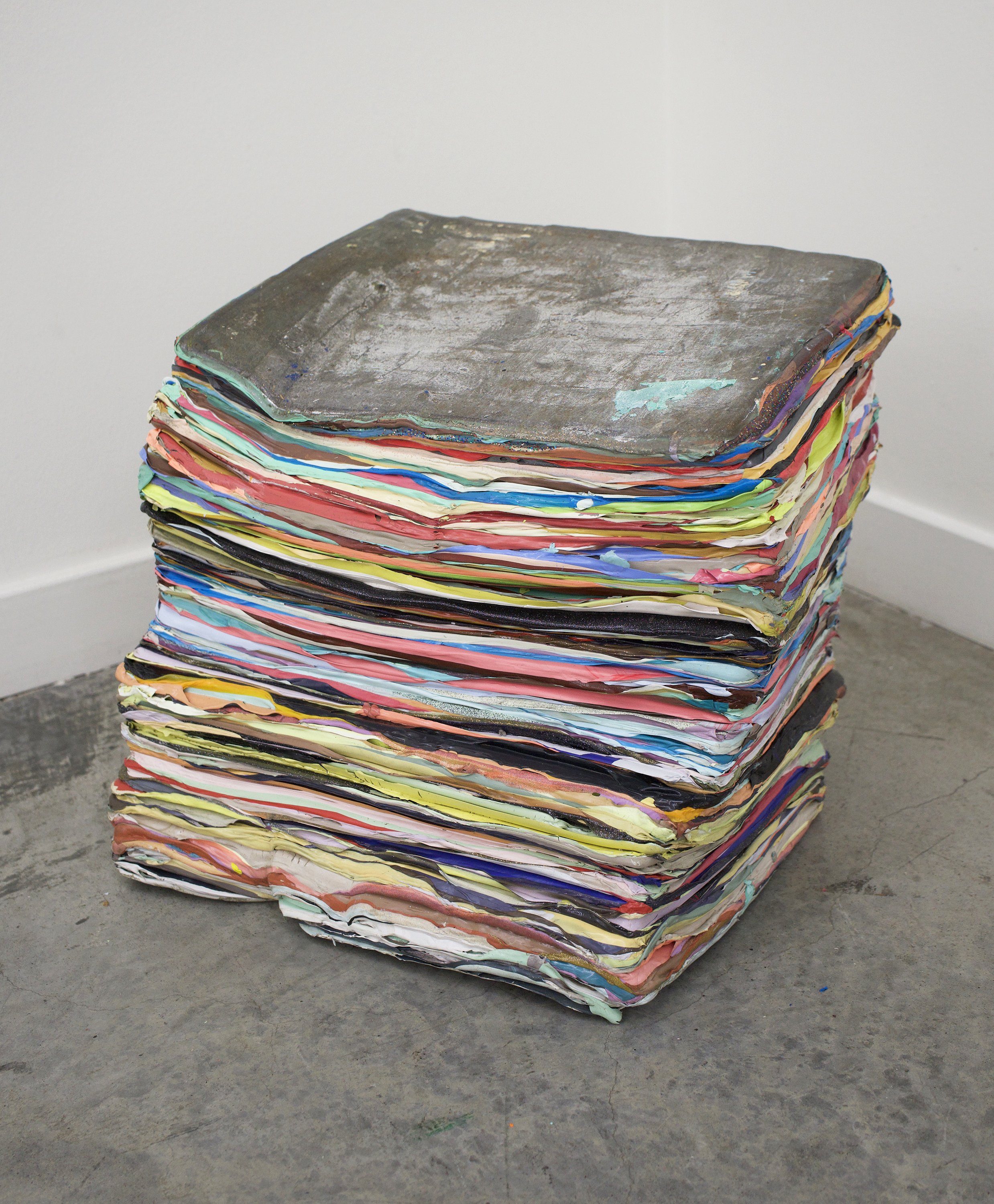  Leah Rosenberg  Paint Stack (resting state) , 2008   acrylic with medium 14" x 14" x 15" 
