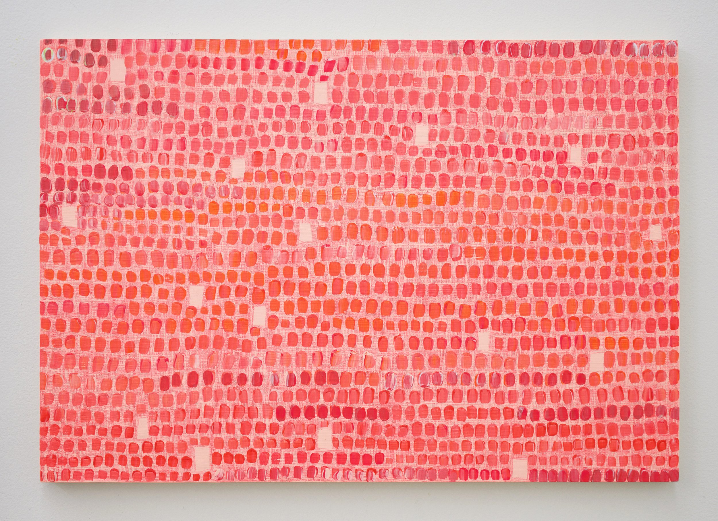  Leah Rosenberg  Marking Time (Neon Pink Light Orange/Thursday/16 breaks) , 2022 acrylic and colored pencil on panel 13" x 19" (LR002) 