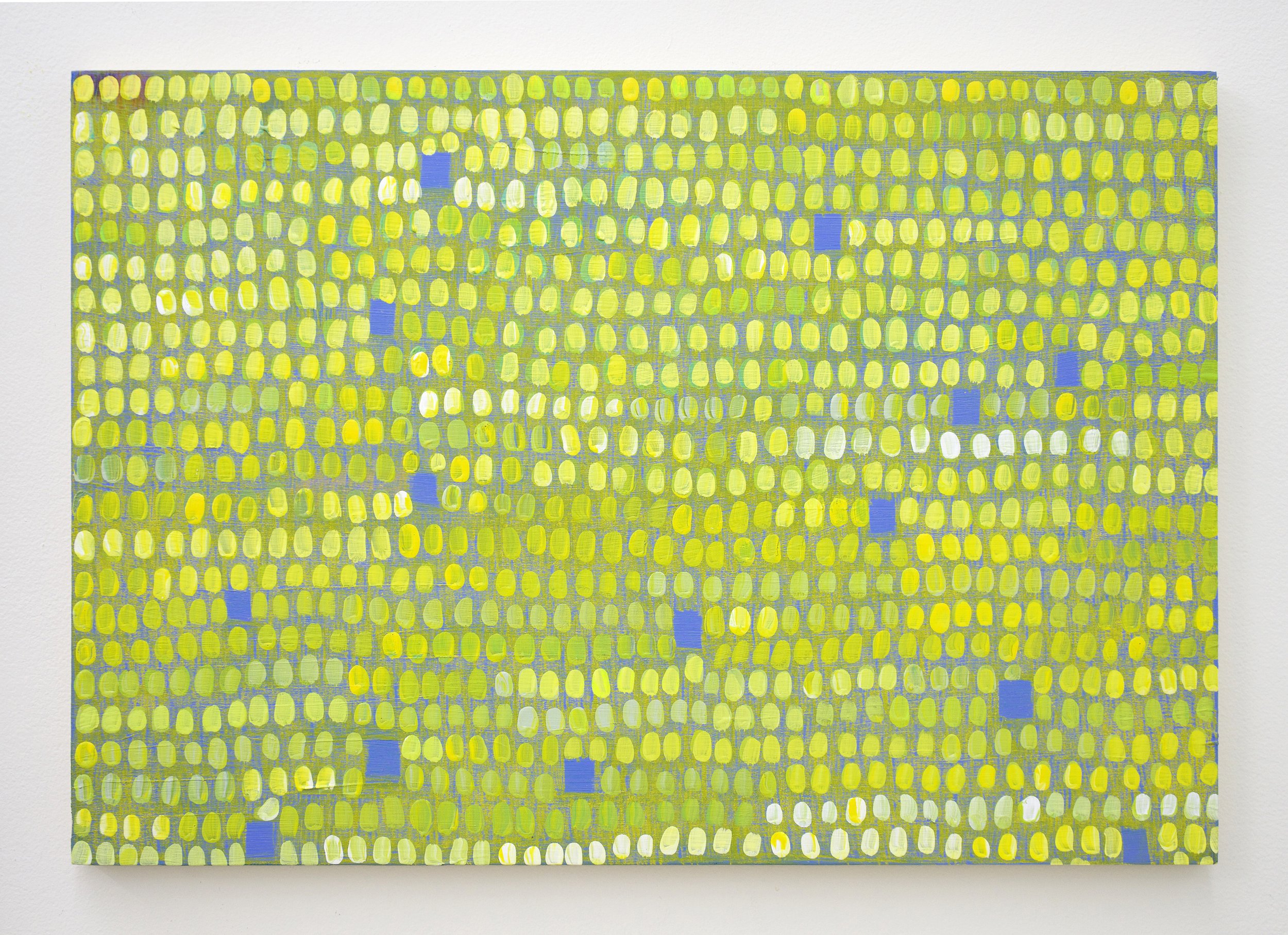  Leah Rosenberg  Marking Time (Yellow Sky Blue/Wednesday/14 breaks) , 2022 acrylic and colored pencil on panel 13" x 19" 