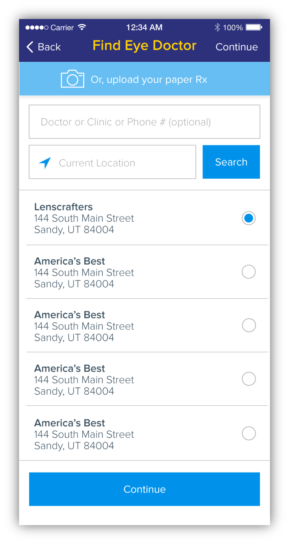 Layout for this page was improved by spacing out elements more so that results were easier to scan. Each doctor/eye clinic information was broken down into 3 lines so that all of their information would be visible at first glance. 