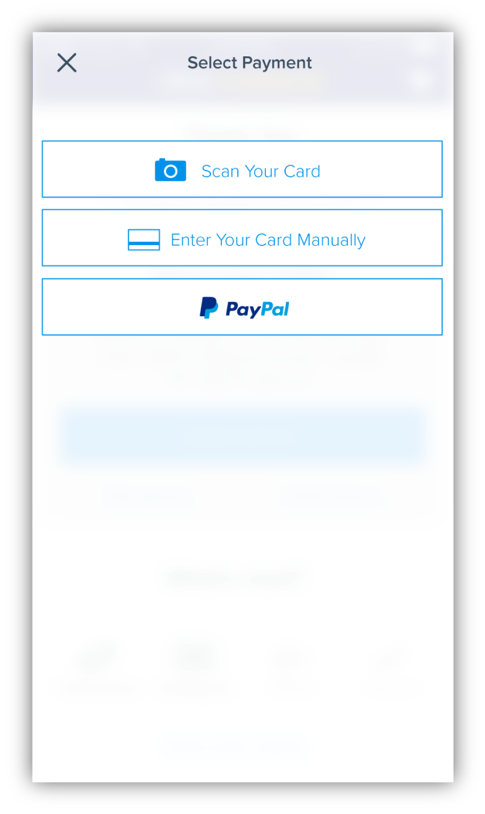 If Apple Pay/Google Wallet wasn't available or used by the user, then other options were provided like scanning your card or paying with Paypal.