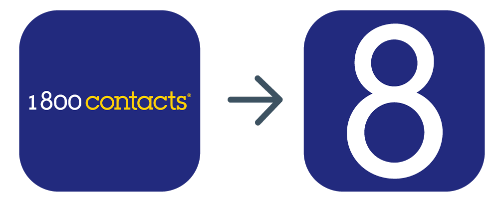 The old app logo tried to fit the entire 1-800 Contacts logo into the square but it was getting lost in the midst of all surrounding apps once on the screen. The logo was simplified to just the "8" in the 1-800 Contacts logo which also resembles a contact lens case.