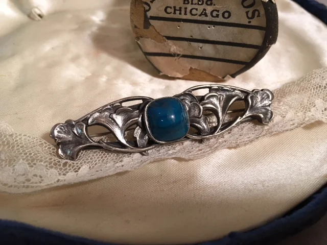 Edwardian Sterling Blue Agate Pin