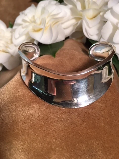 Vintage Sterling Silver Curved Cuff Bracelet