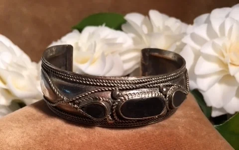 Old Sterling and Onyx Cuff