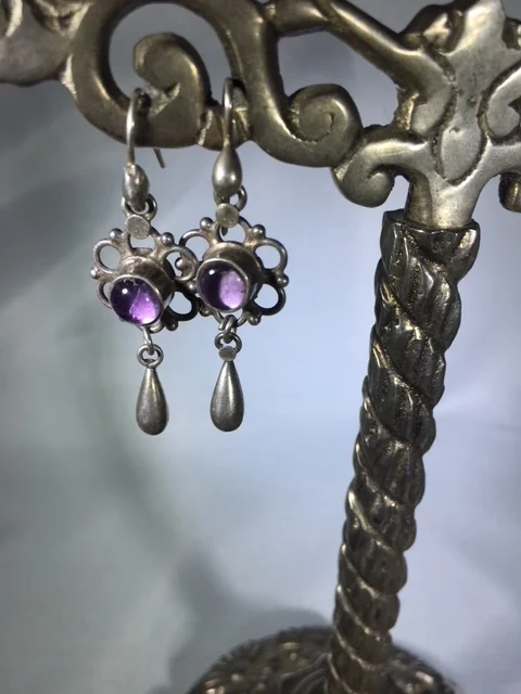 Antique Sterling Amethyst Earrings