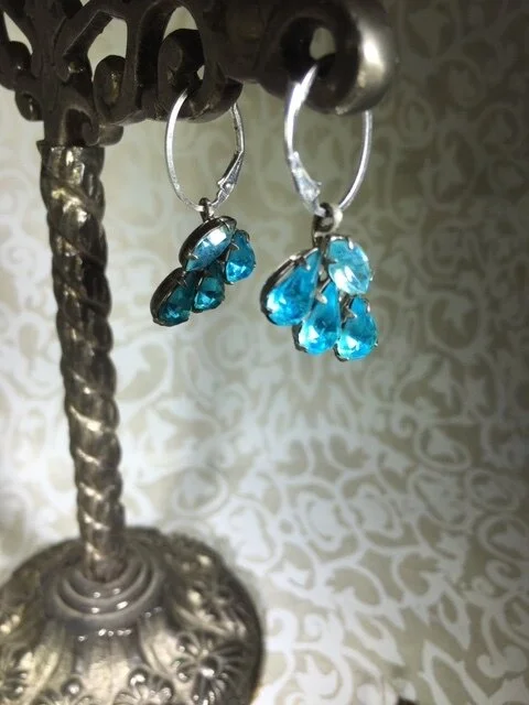 Vintage Aqua Crystal Sterling Silver earrings