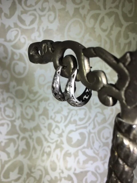 Vintage sterling scrolled tiny hoop earrings