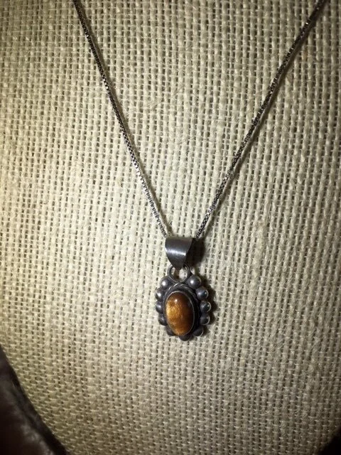 Vintage amber sterling pendant necklace