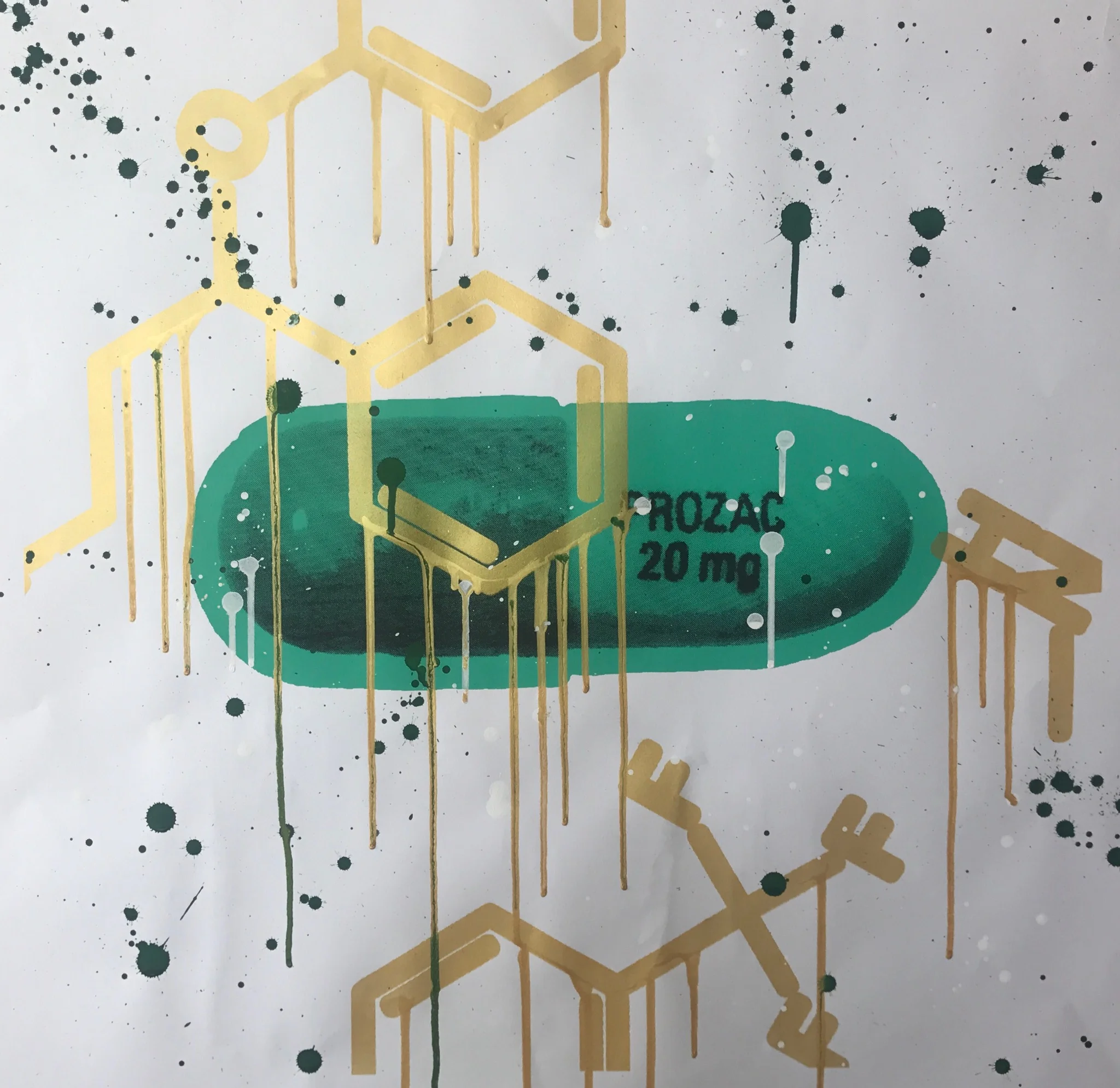 Prozac Green Pill White / Gold