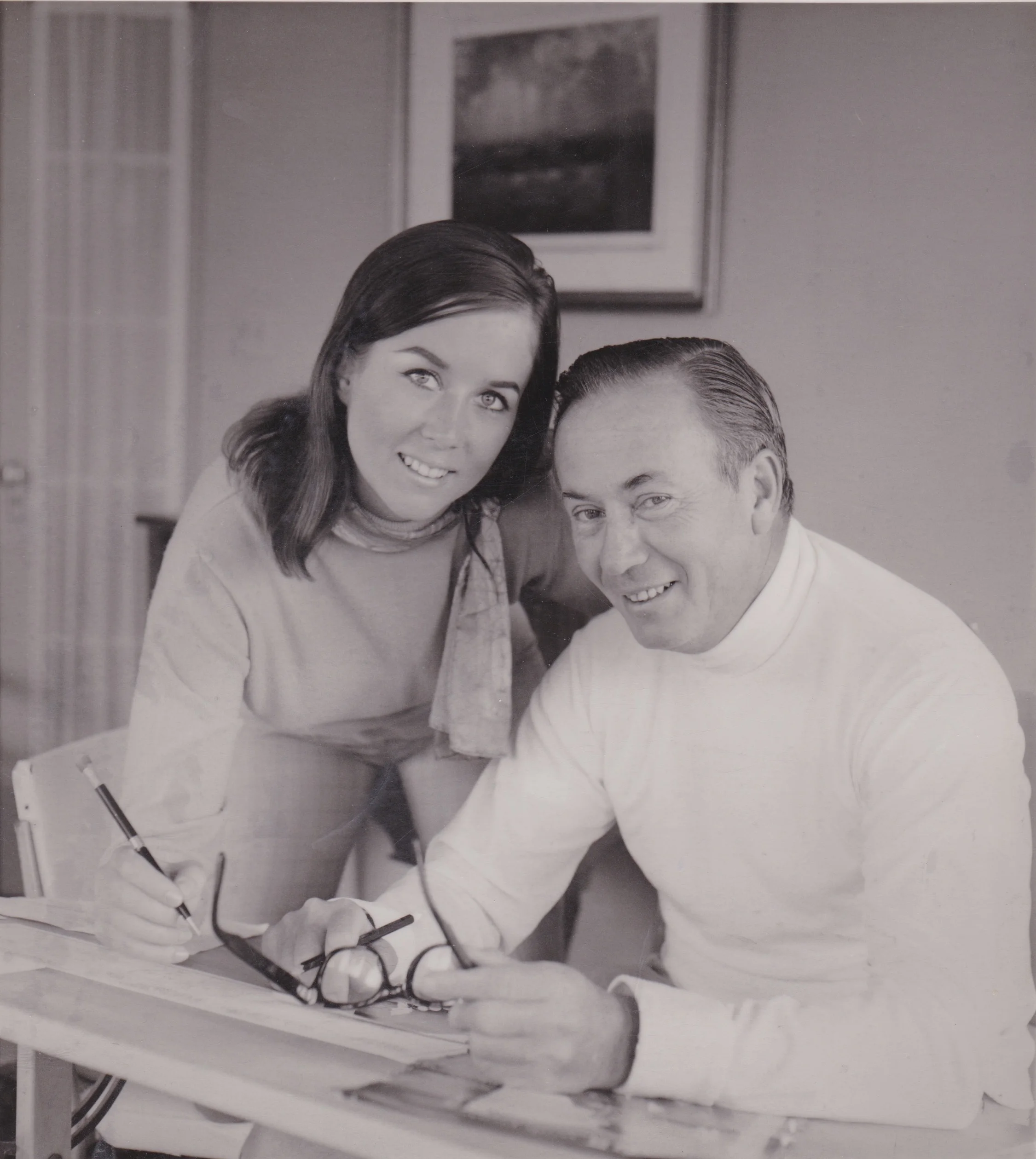 Virginia and father Dick Brooks working on The Jackson Twins Comic Strip