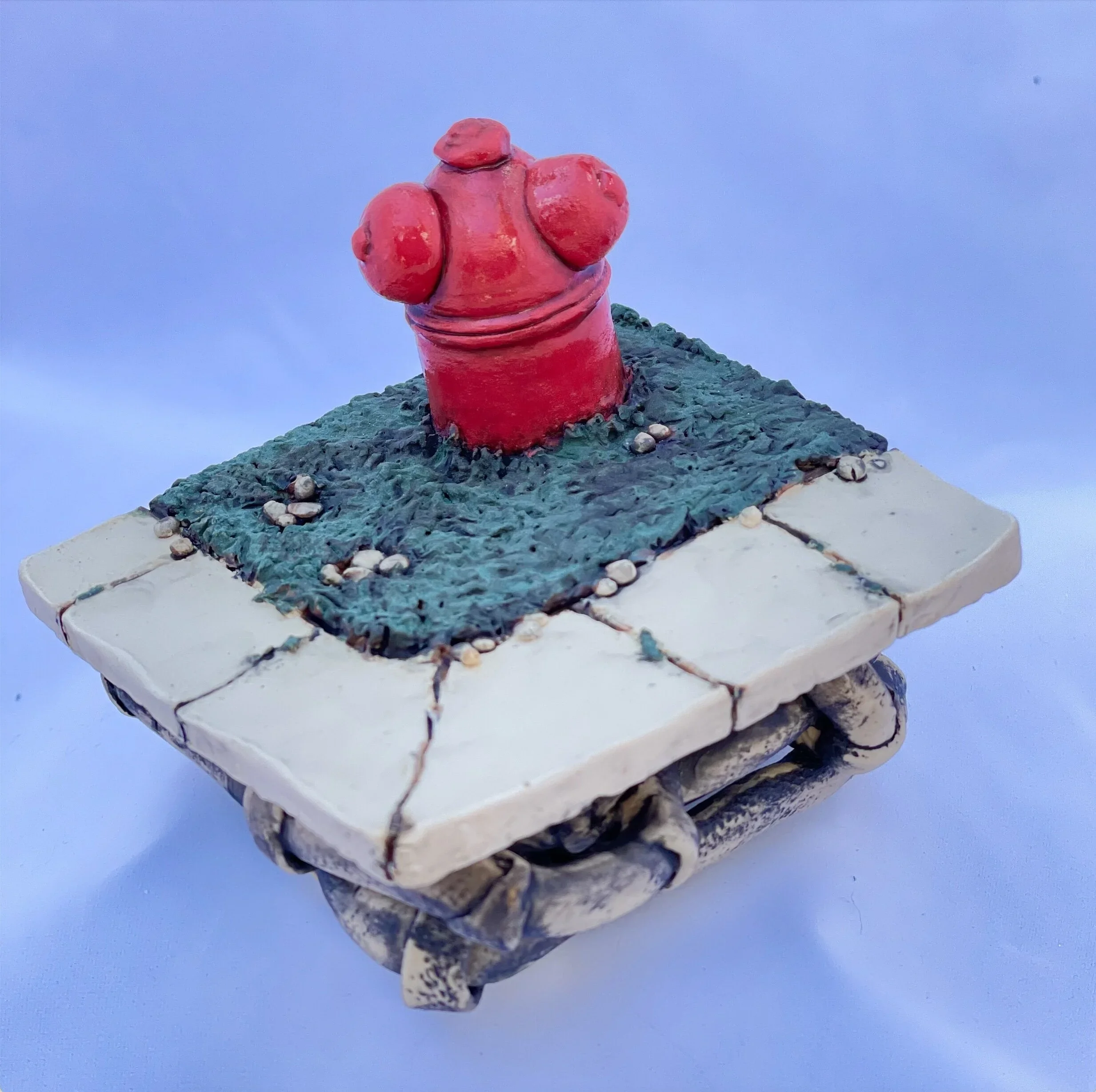 Tiny Hydrant, No Maintenance Required, ceramic, 3.5”x 3.5”, for the Small Favors 2021 Exhibition show at The Clay Studio, Philadelphia