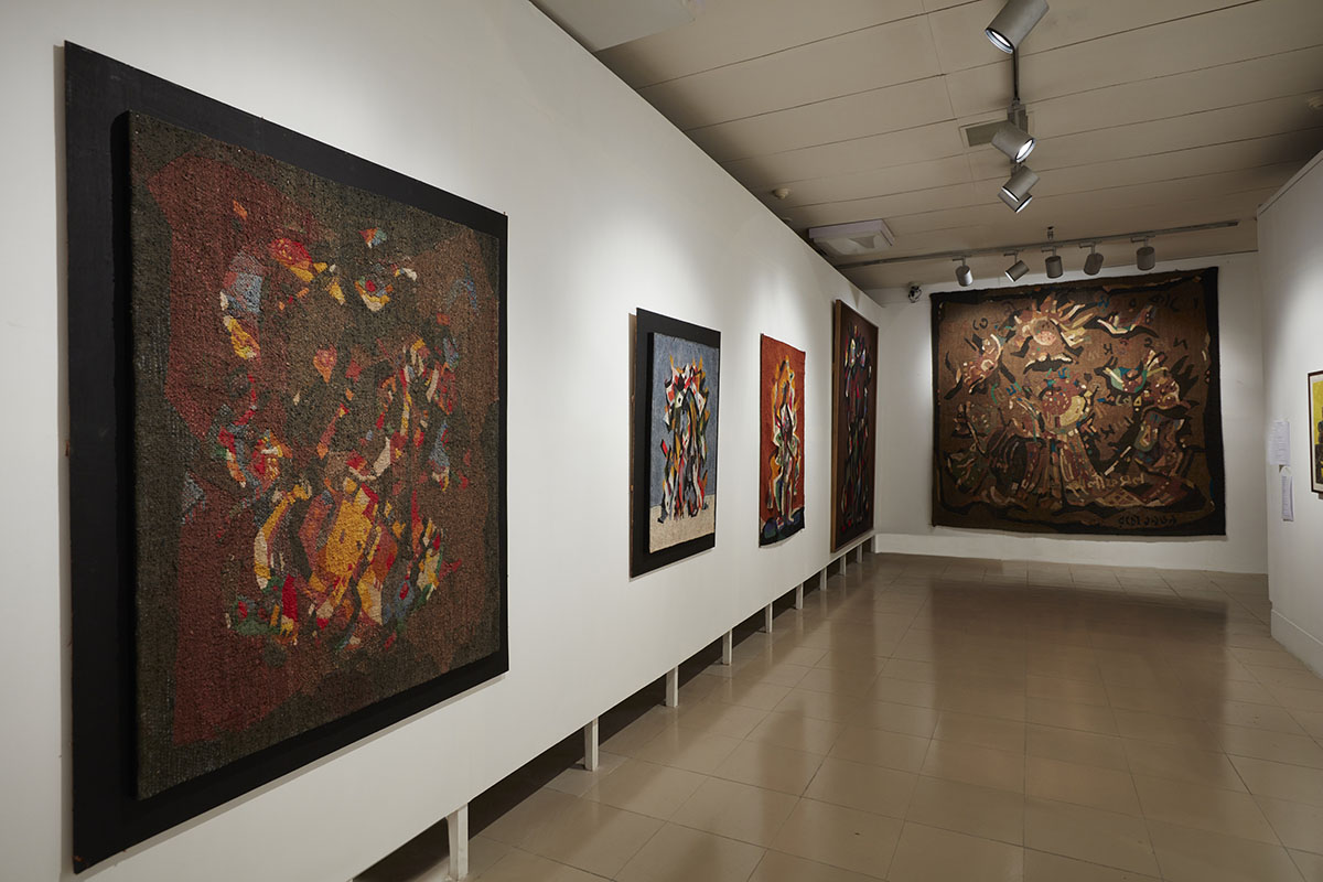 Installation view, works by Rashid Choudhury. Courtesy of the Bangladesh National Museum, Bangladesh Shilpakala Academy, Anwar Hossain Manju Collection, Dhaka and Farooq Sobhan Collection, Dhaka. Photo courtesy of the Dhaka Art Summit and Samdani Art Foundation. Photo credit: Jenni Carter