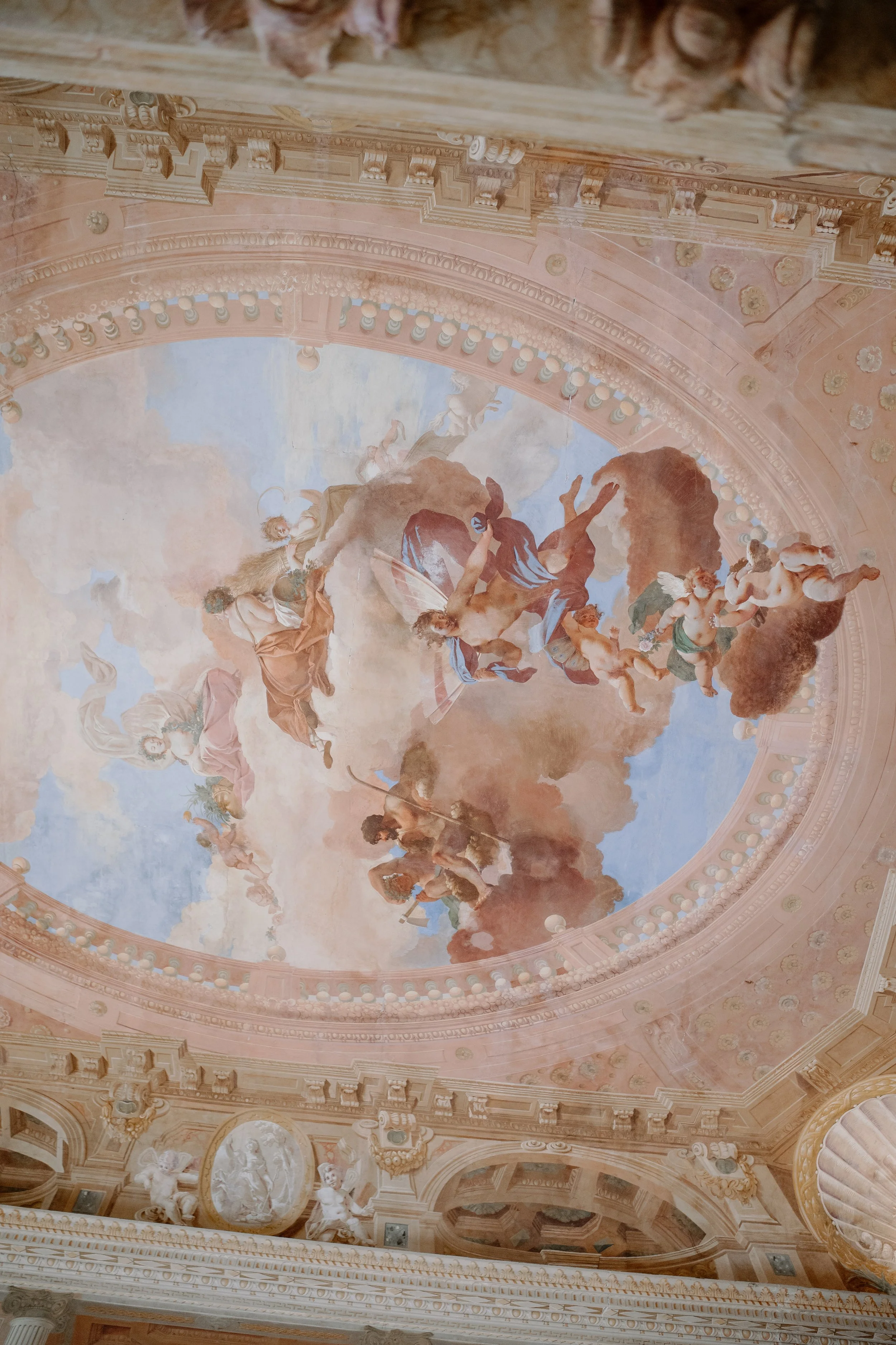 Tania Muser Italian wedding floral designer  frescoed celing