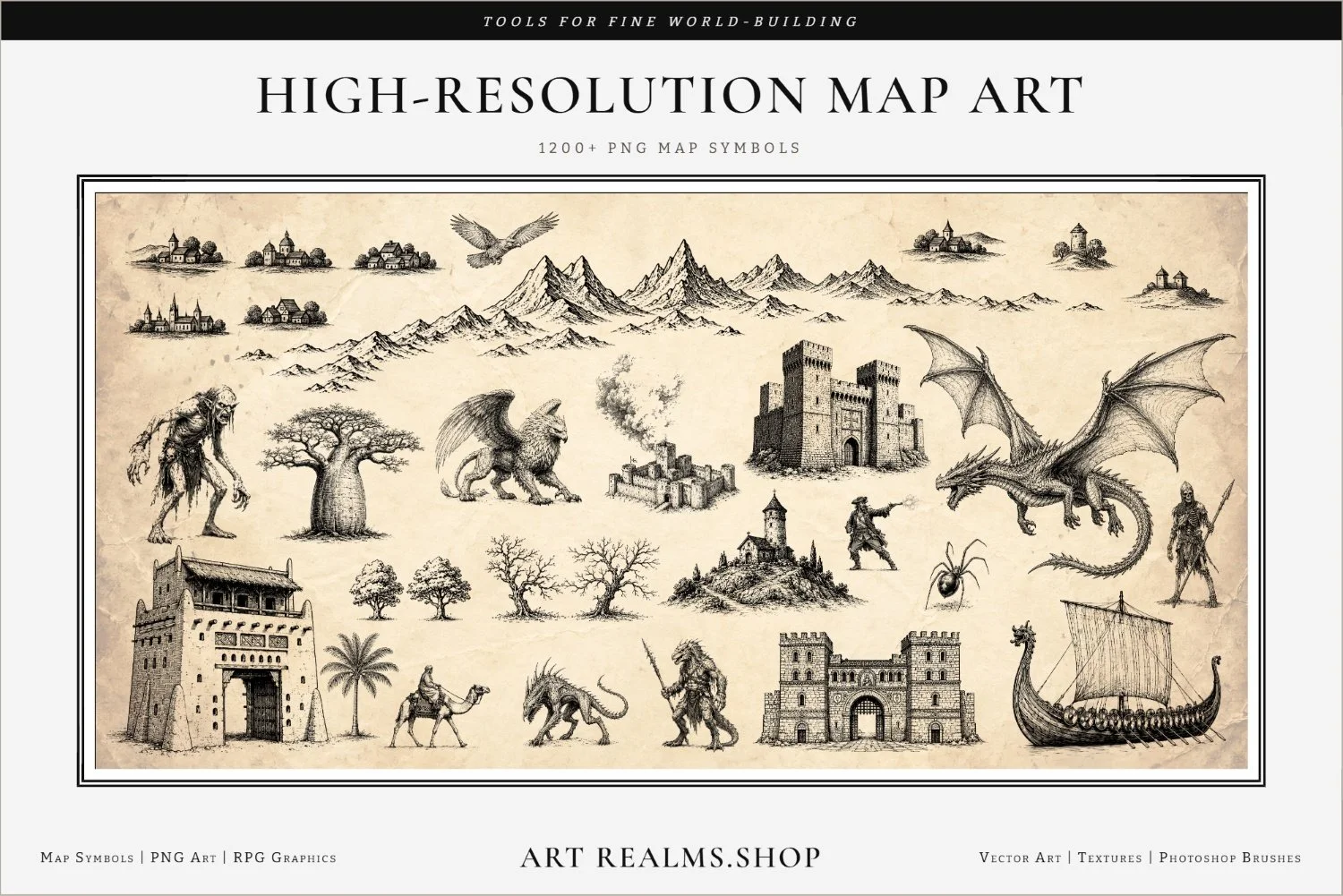 1200 + PNG Map Symbols for Worldbuilding, History, and Adventure Maps