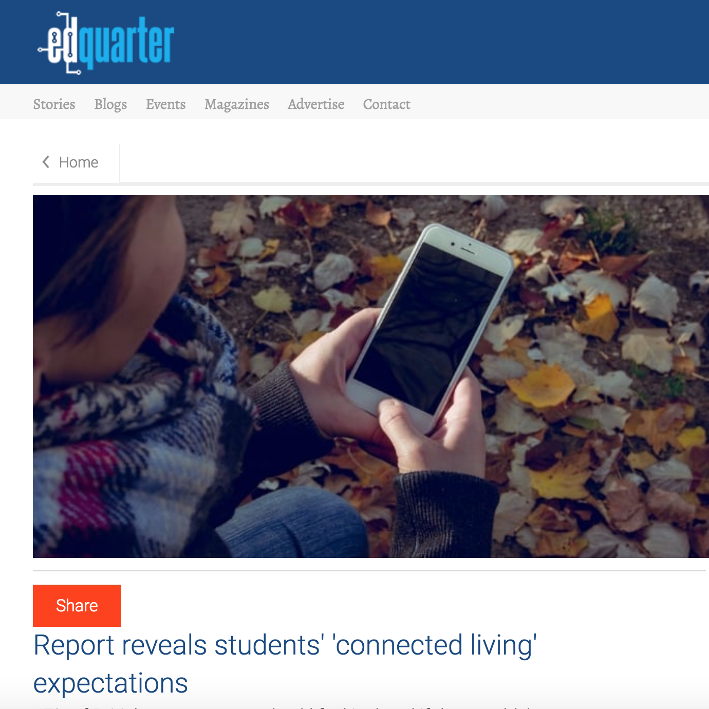 16 November 2017 Ed Quarter: Report reveals students' 'connected living' expectations > go to story