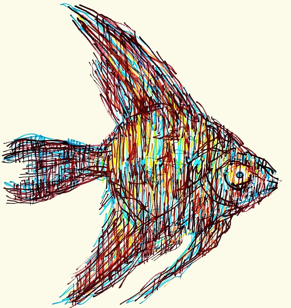 A textured, surrealist take on an angel fish. This contemporary artwork transforms a simple everyday object into a detailed visual study.