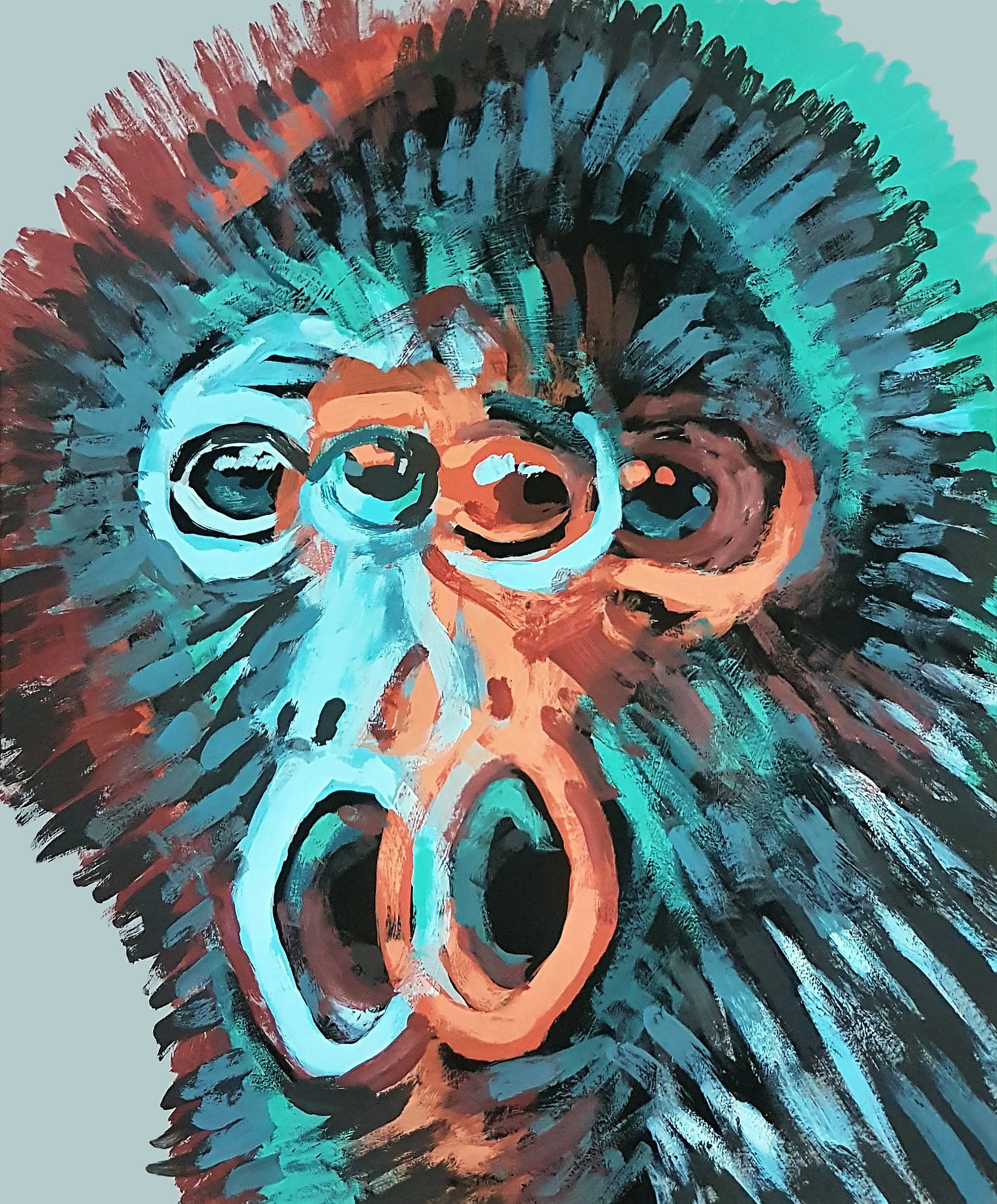 Minimalist colorful lemur silhouette, modern animal illustration by Roi Pajursky.