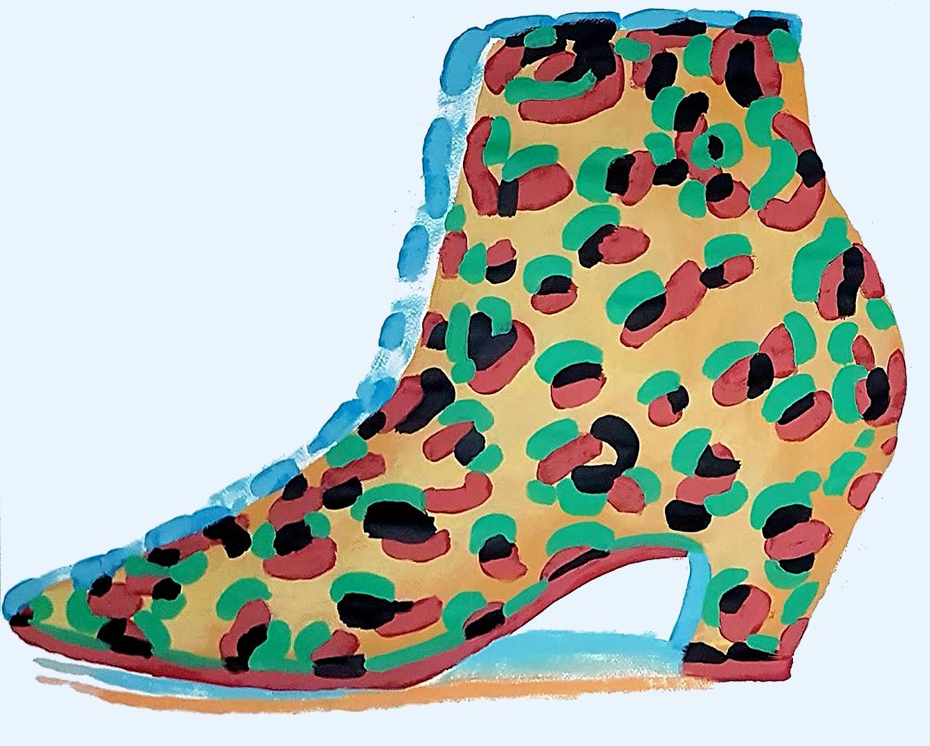 Stylized acrylic painting of leopard heel shoes, contemporary fashion art - Roi Pajursky.