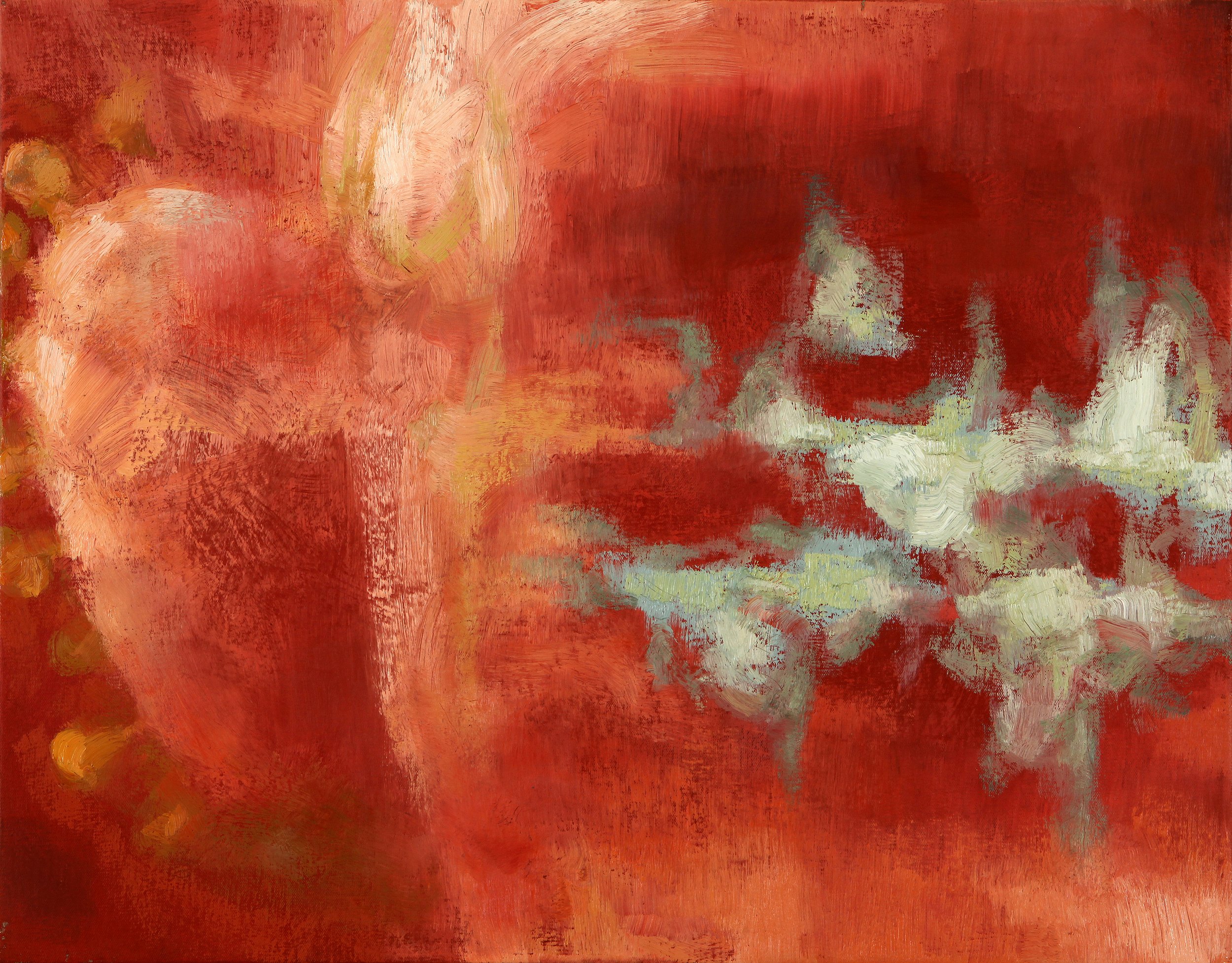 A textured oil fragment depicting the dense of a tomato's skin, using monochromatic tones to emphasize depth and volume.