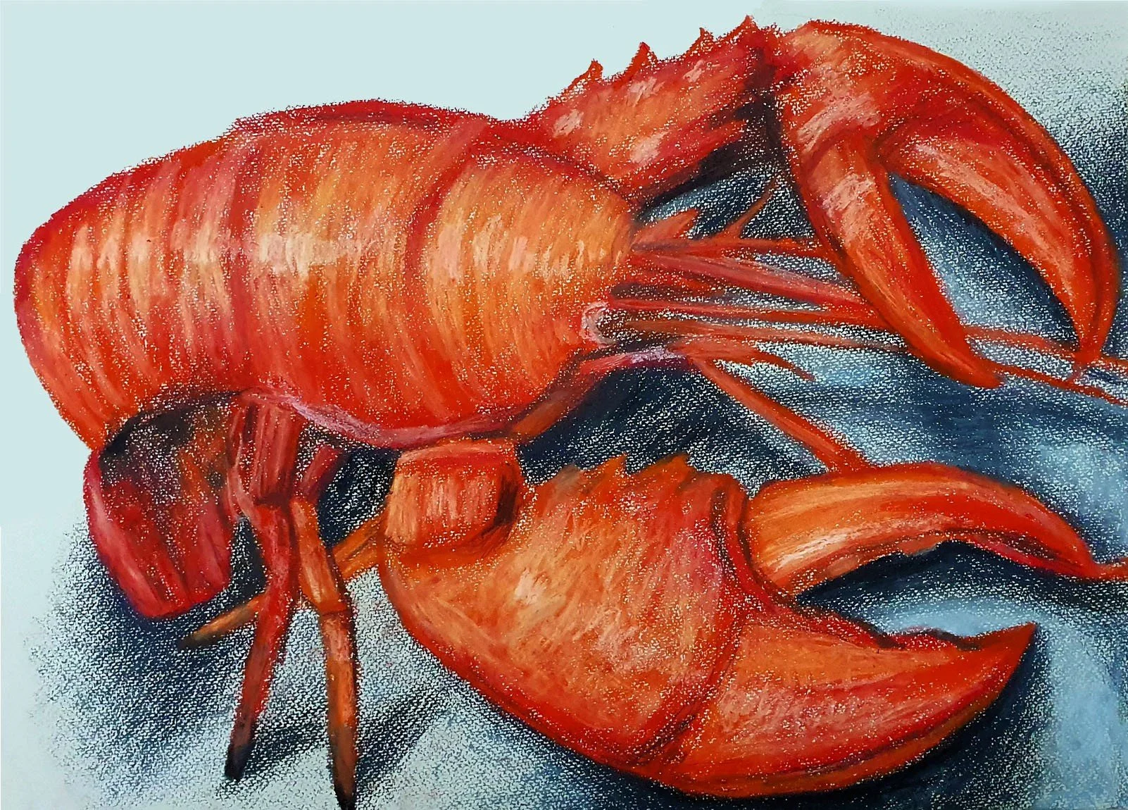 A vibrant lobster illustration showcasing a crab with bright red textures in a unique style
