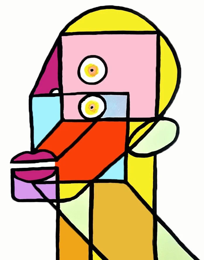 A profile view of a shouting figure, where orange tones and jagged lines emphasize the raw energy of the expression.