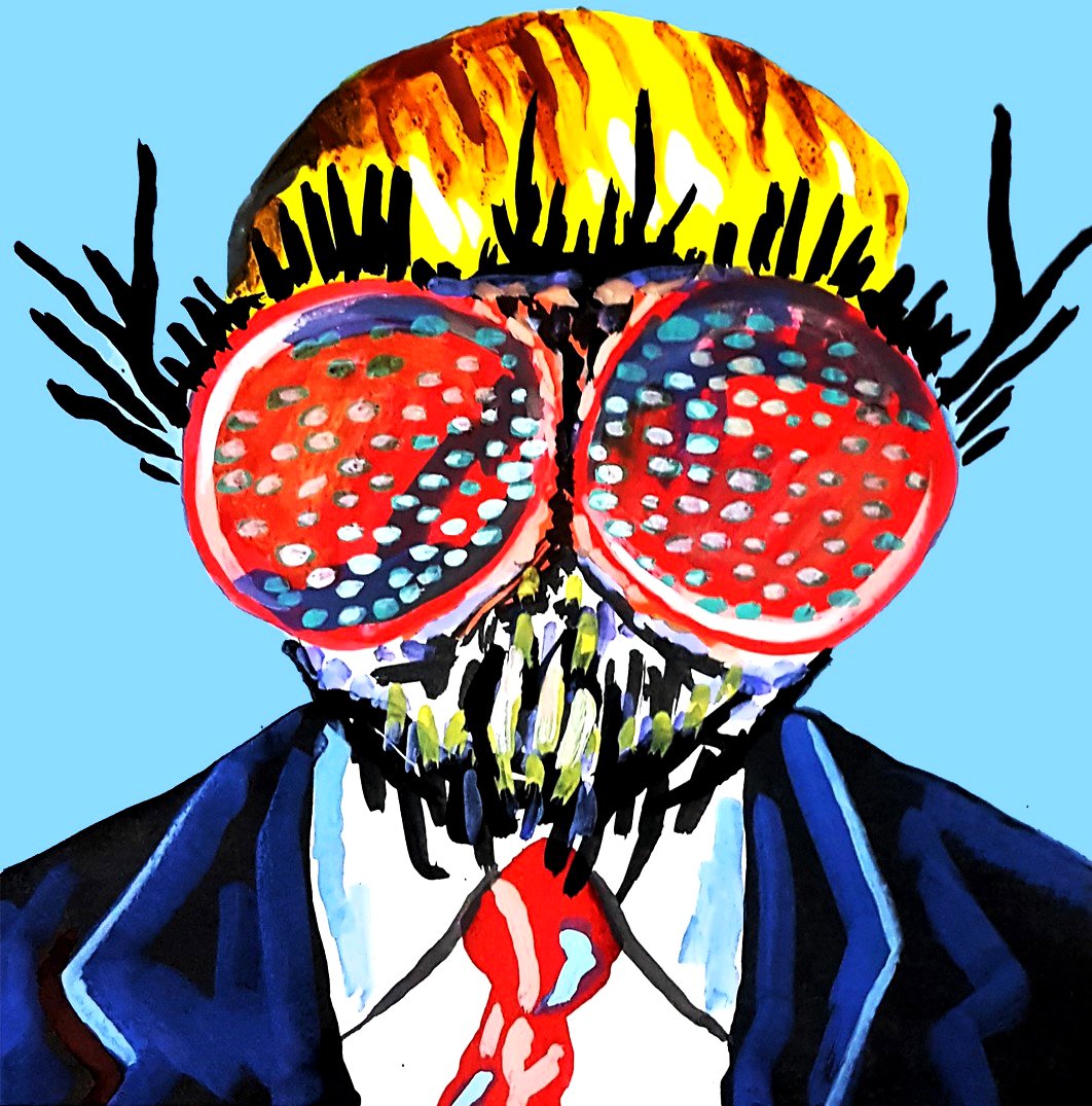 A whimsical Donald Trump painting of a colorful puppet character, blending pop culture nostalgia with a vibrant, modern artistic style.