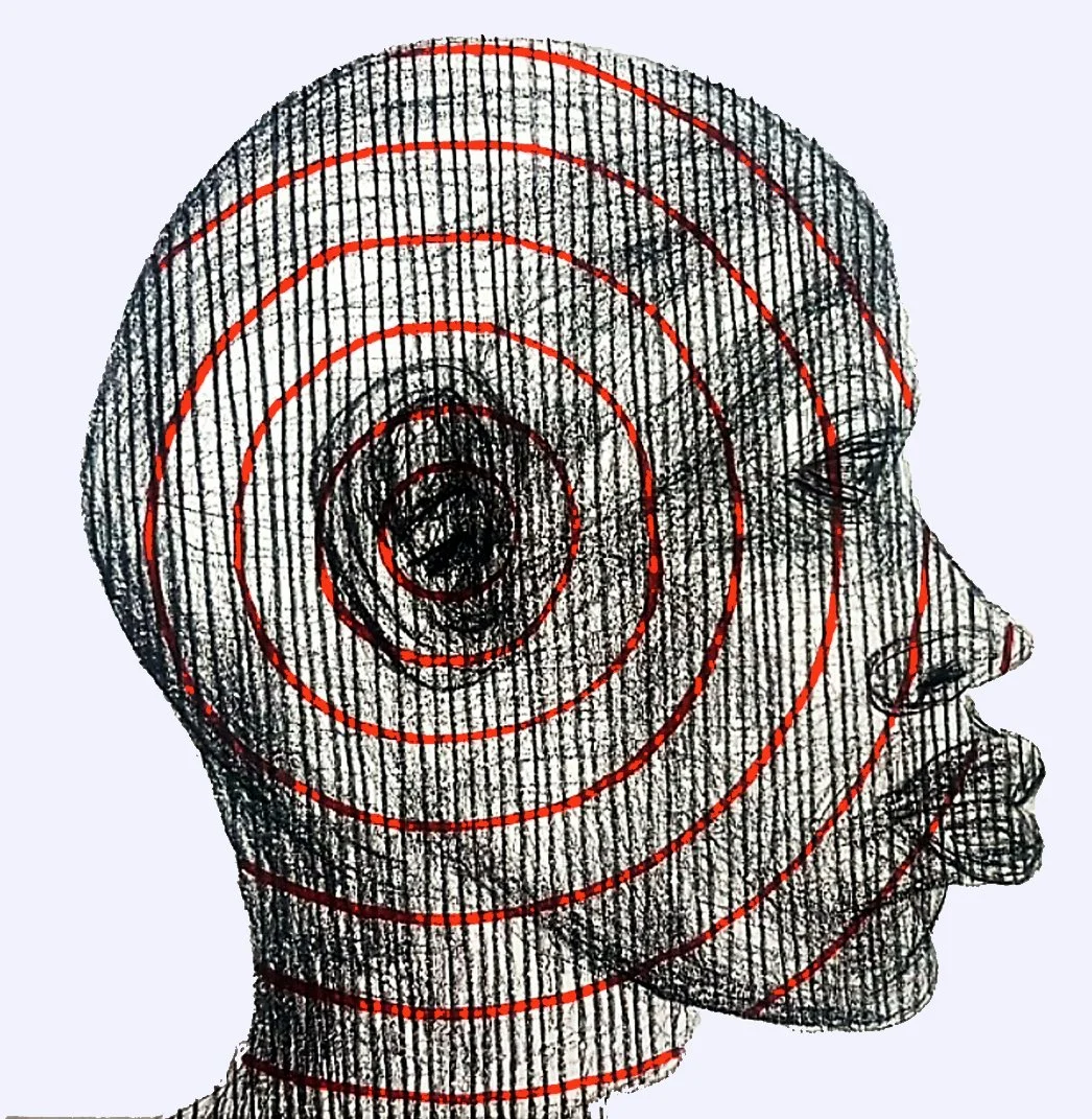 Detailed native man ink illustration combining realistic anatomy with surreal patterns - Roi Pajursky