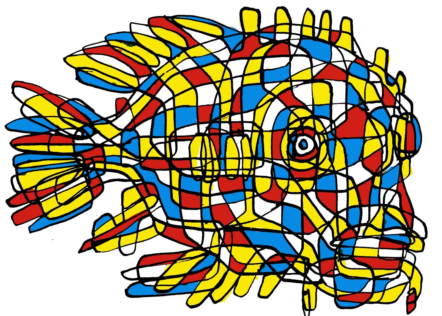 A vibrant and rhythmic fish illustration, perfect for contemporary decor and modern art collectors.