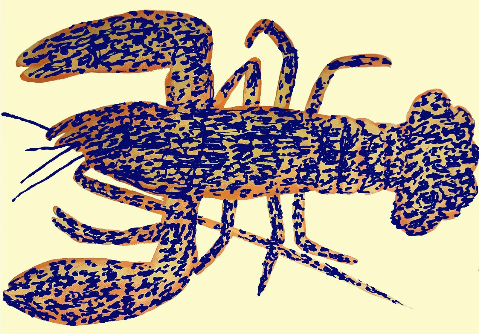 A dreamlike marine life study of a lobster, using soft gradients and intricate line-work to capture the fluid beauty of the ocean in a modern style.