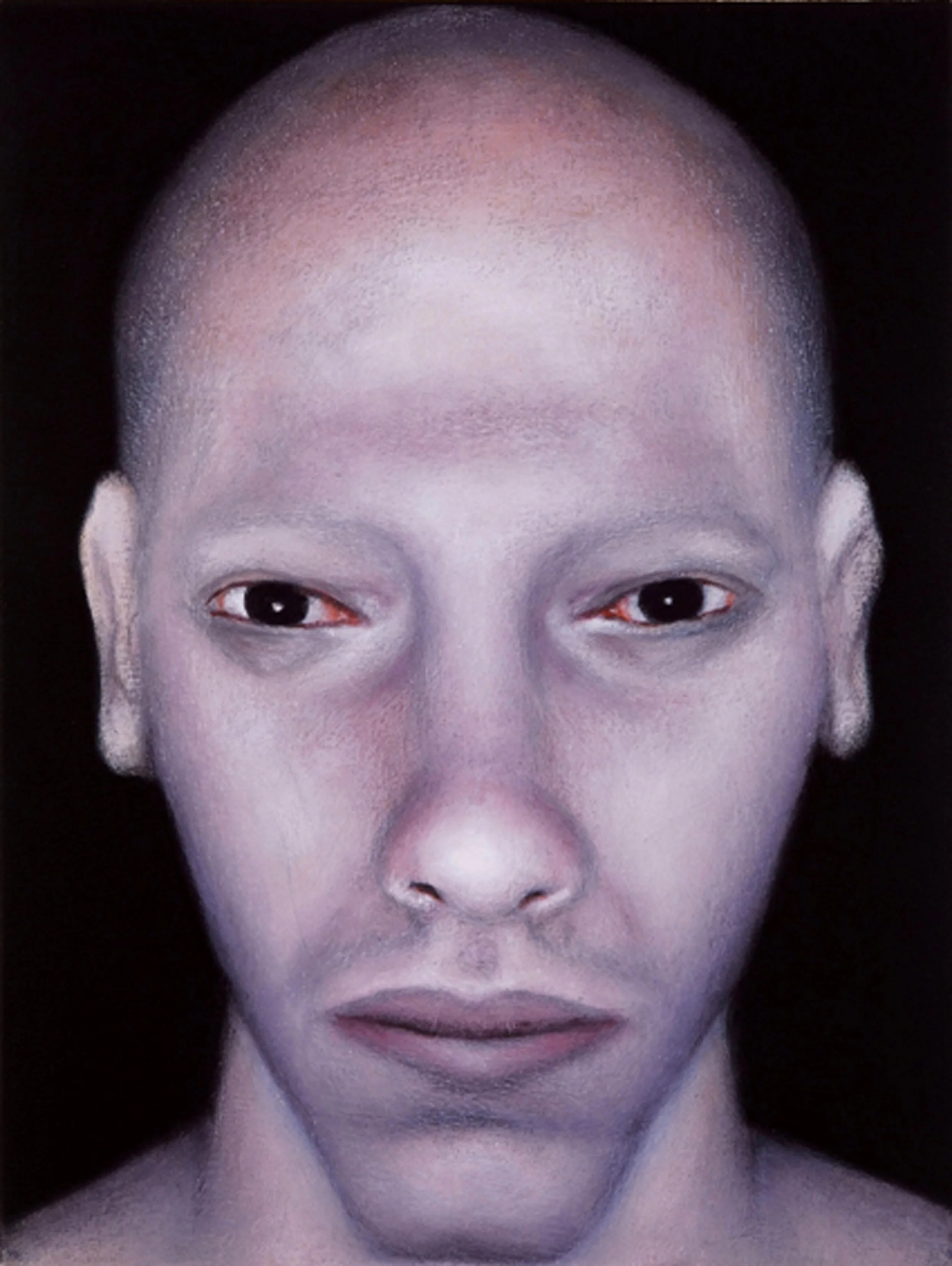 A surreal, distorted man portrait in pink tones, exploring the boundaries of the human silhouette.