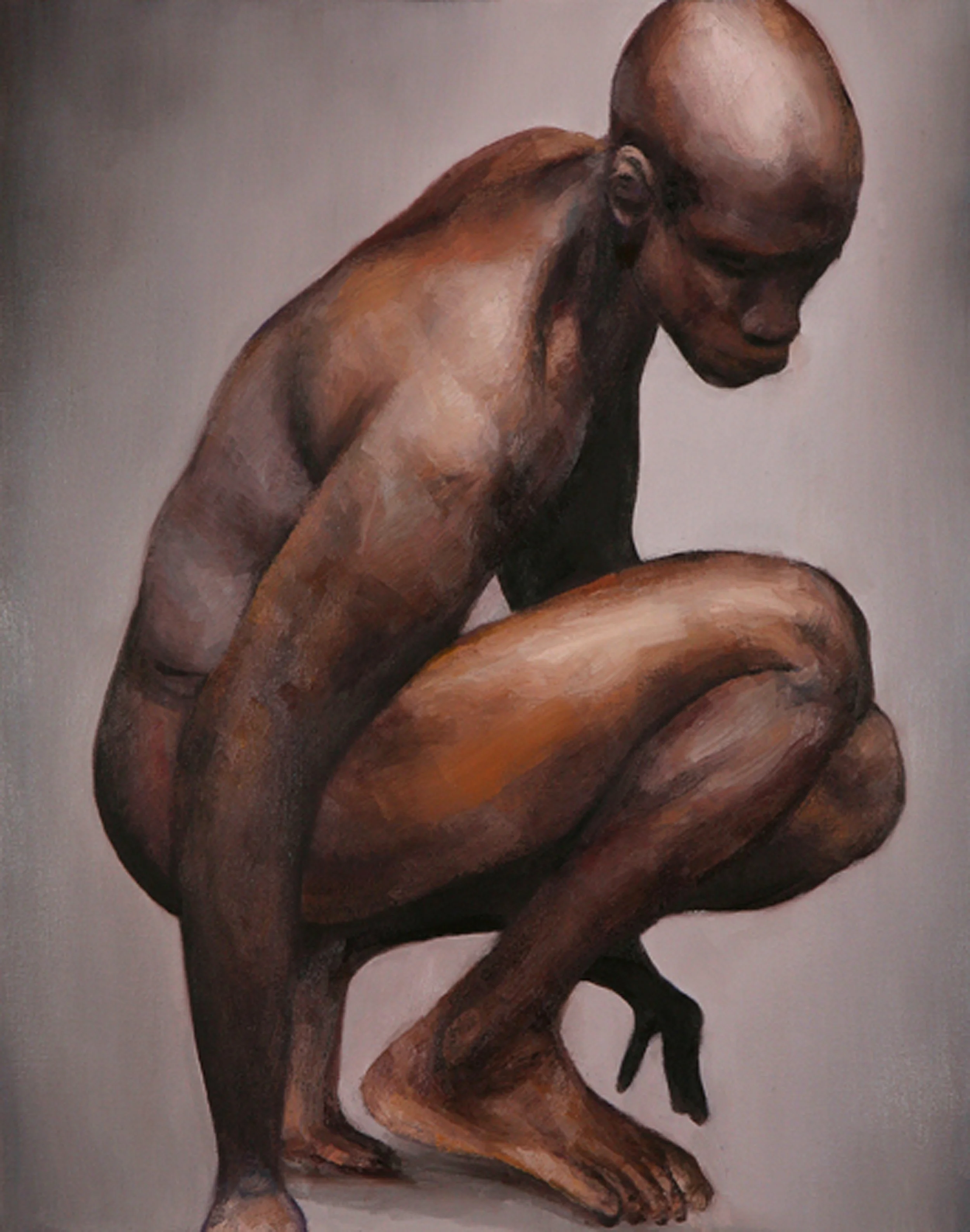 A detailed nude figure study of a male model, showcasing anatomical accuracy and artistic form.