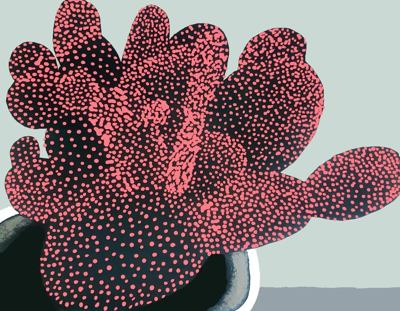 A captivating Pop Art spotted cactus study featuring a unique dotted pattern. This original painting by Roi Pajursky explores animal forms through rhythmic textures and high-contrast design.