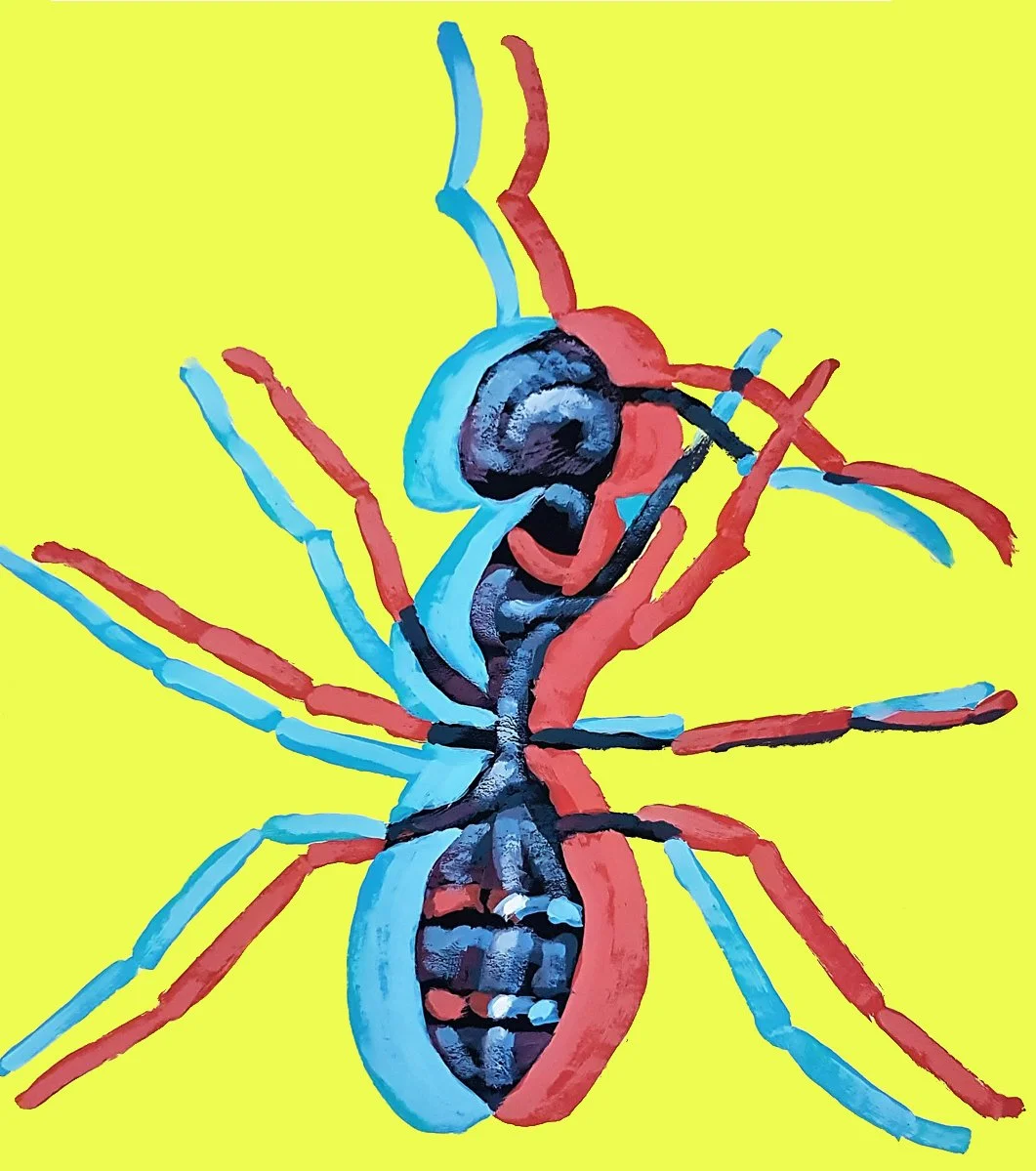 Contemporary ant animal study, colorful textured acrylic painting - Roi Pajursky.