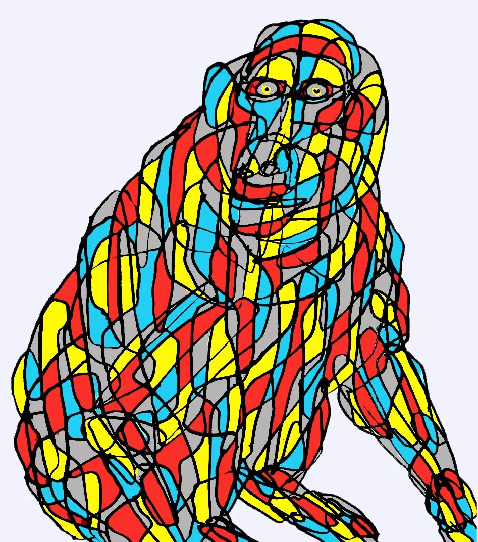 A modern and artistic monkey portrait using a multi-colored geometric style to create a dynamic look.