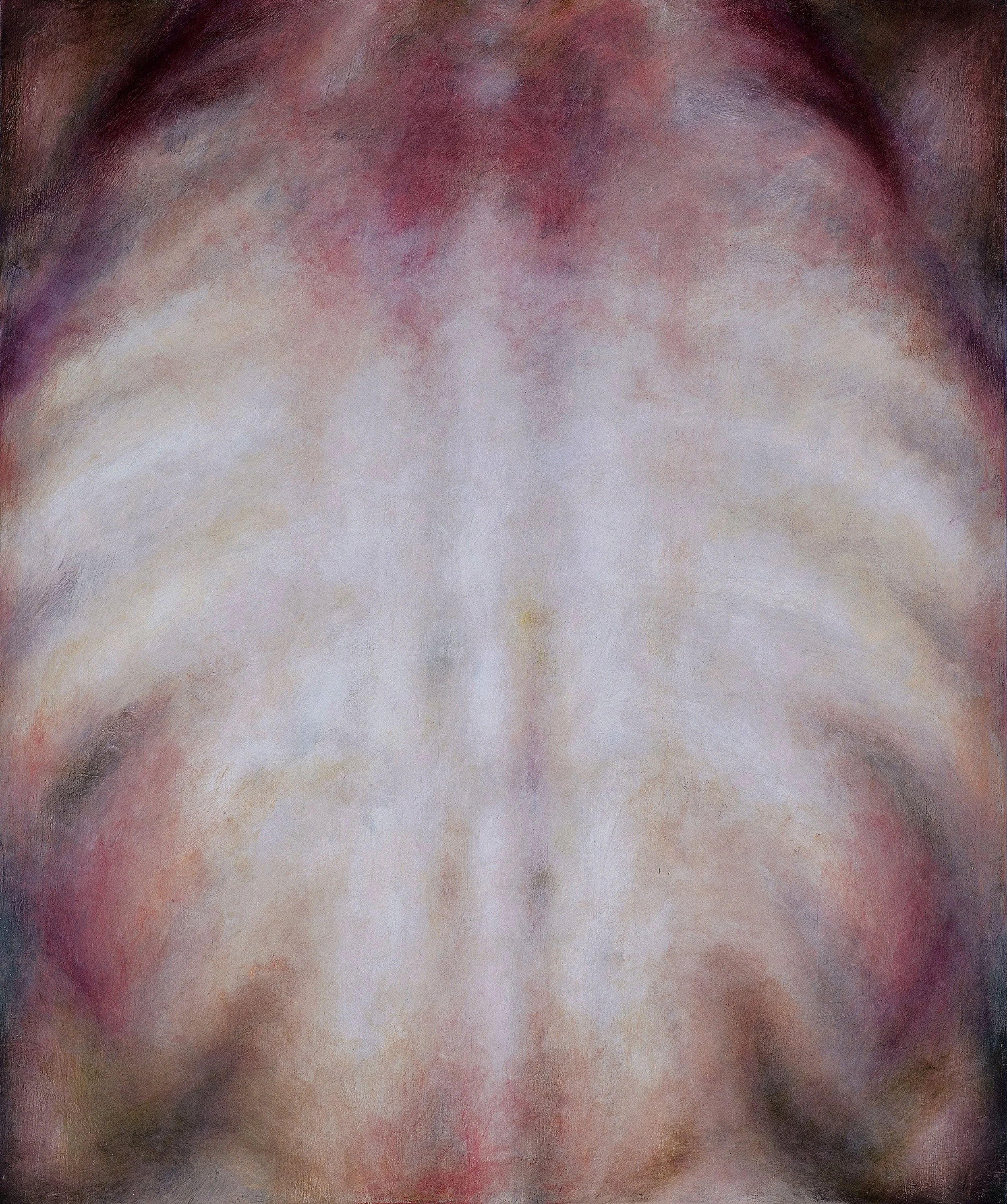 An intimate oil painting fragment focusing on the soft textures and natural curves of the human back, exploring skin tones and light.