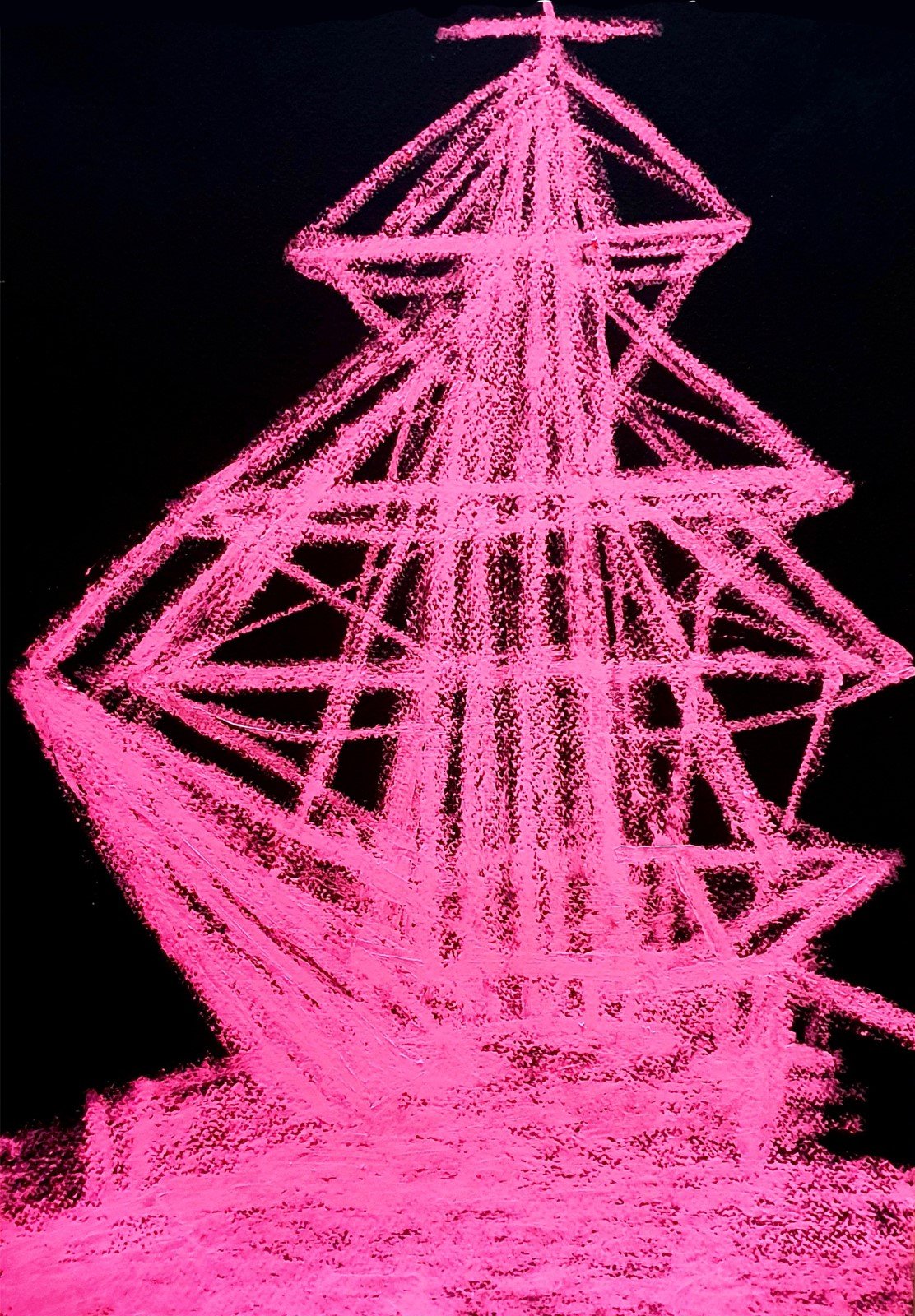 An abstract design of a geometric sheep in pink, combining architectural lines with artistic flair.