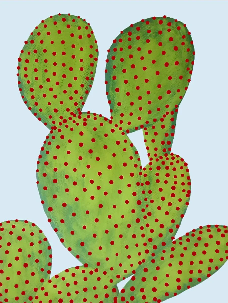 A captivating Pop Art floral study featuring a unique dotted pattern. This original painting by Roi Pajursky explores animal forms through rhythmic textures and high-contrast design.